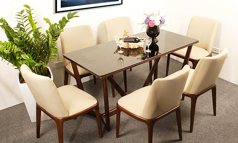 Bộ bàn ăn 6 ghế bọc da