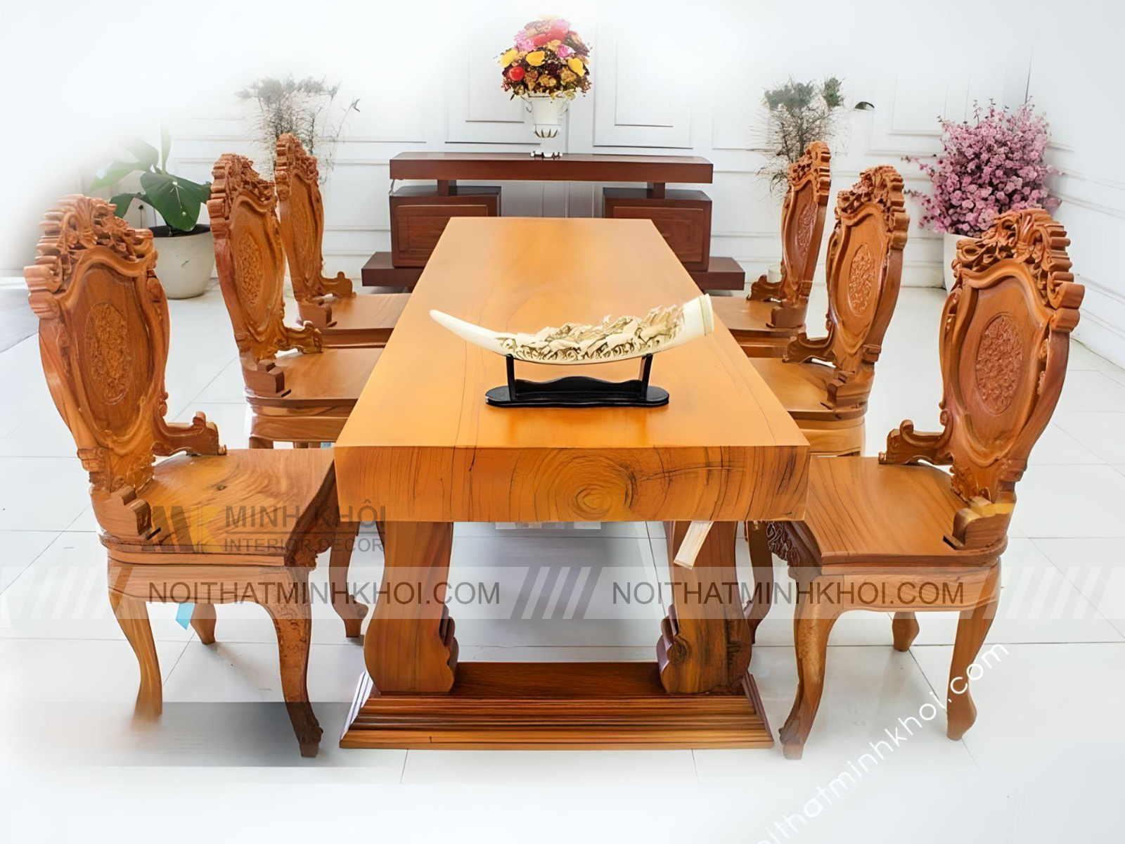 Bộ Bàn Ăn 6 Ghế Gỗ Nguyên Tấm - BA914