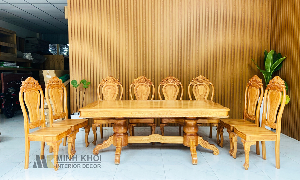 Bộ Bàn Ăn Gỗ Gõ Đỏ 1m98, 8 Ghế Cao Cấp - BA1016