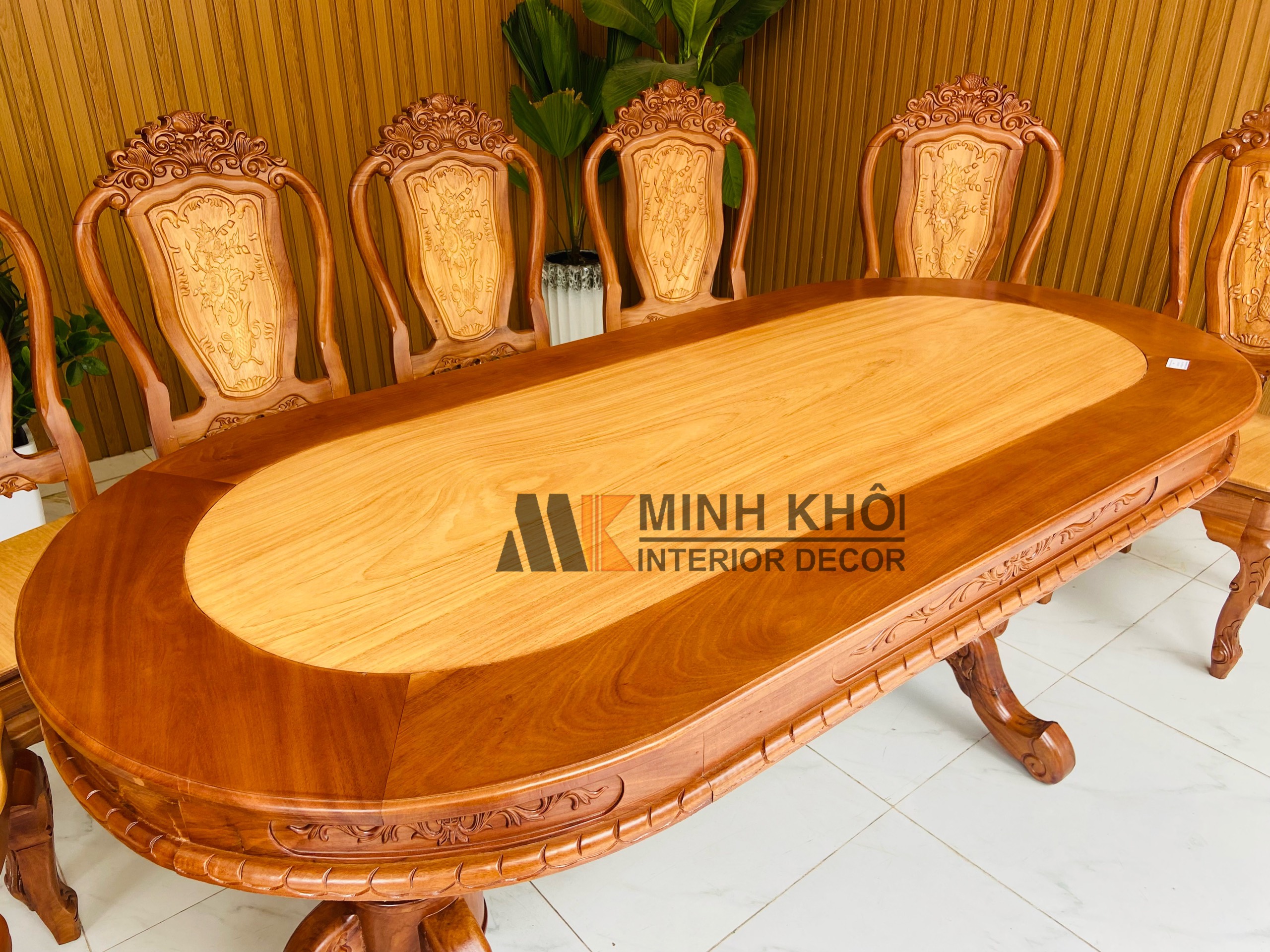 Bộ Bàn Ăn Gỗ Căm Xe 8 Ghế Bàn Oval - BA905