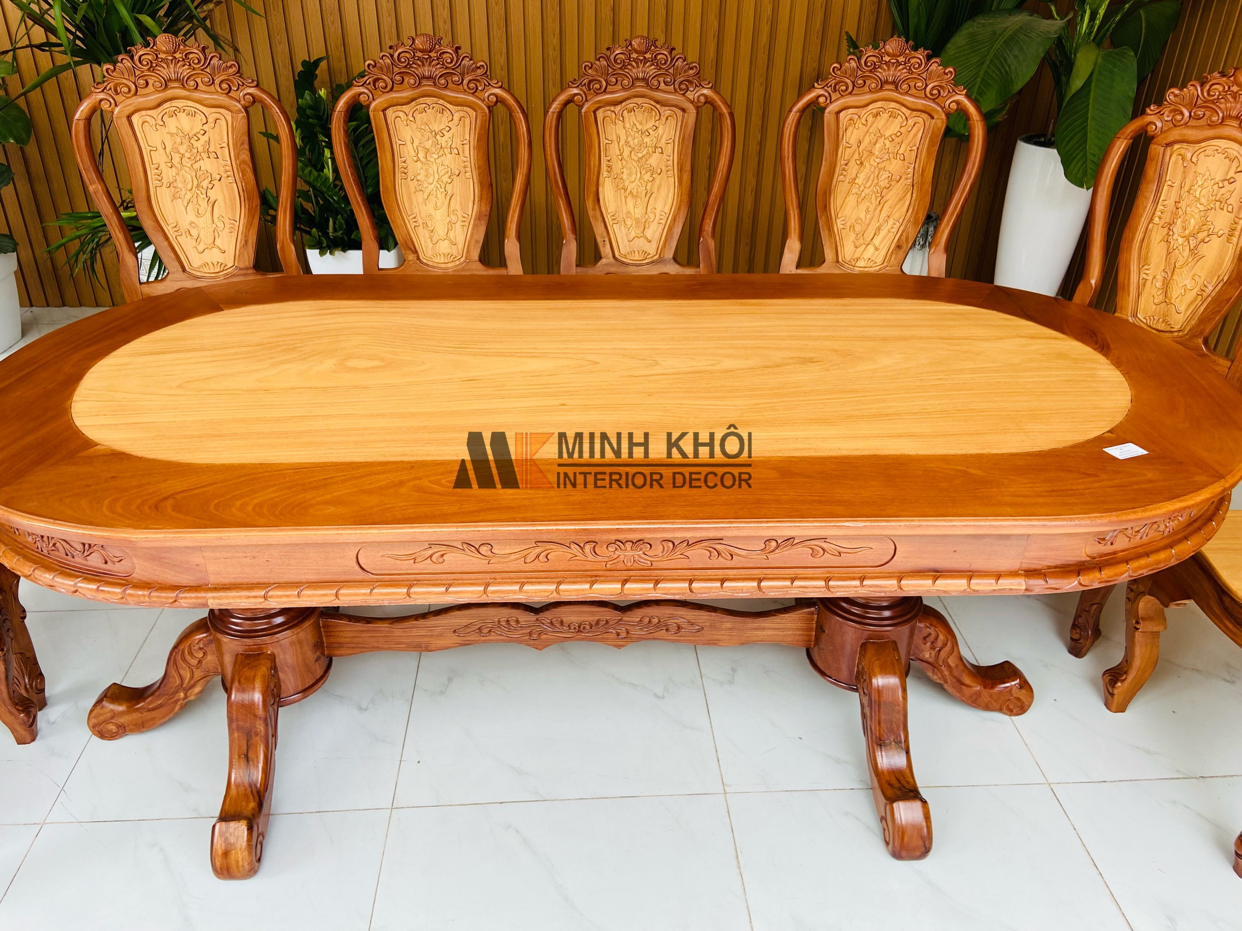 Bộ Bàn Ăn Gỗ Căm Xe 8 Ghế Bàn Oval - BA905