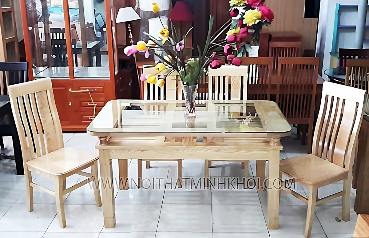 Bộ Bàn Ăn Gỗ Sồi 4 Ghế 2 Tầng 1m2 - BA225