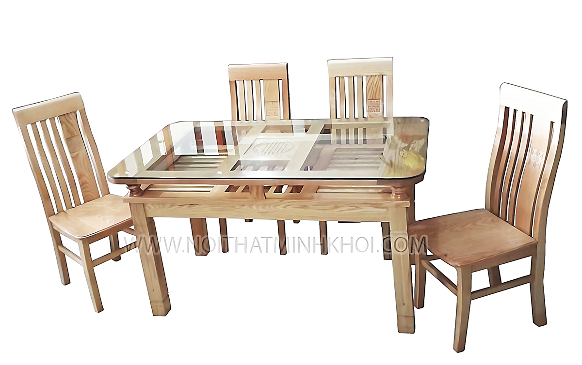 Bộ Bàn Ăn Gỗ Sồi 4 Ghế 2 Tầng 1m2 - BA225