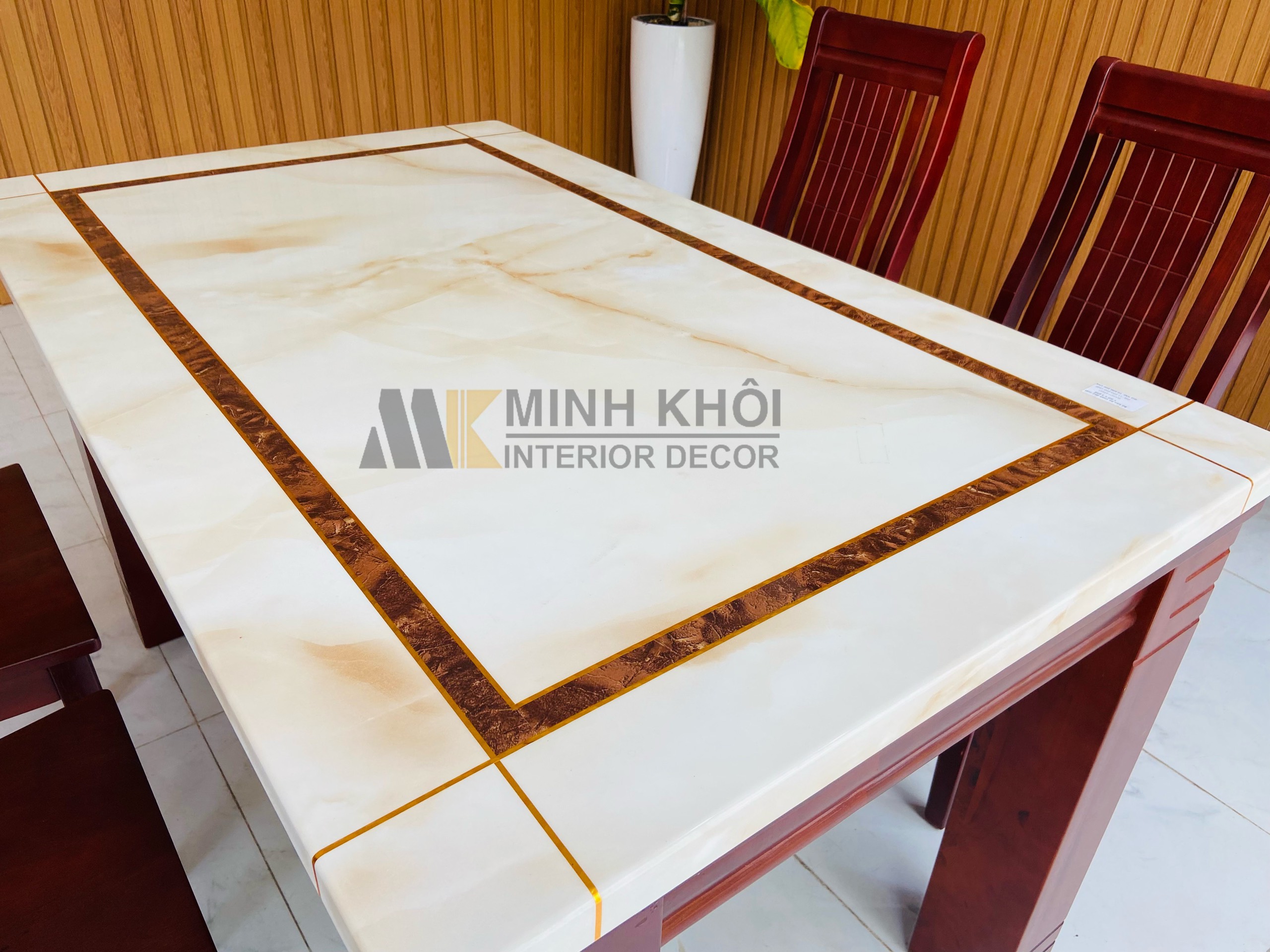 Bộ Bàn Ăn Gỗ Xoan Đào Mặt Đá 1m4- BA211