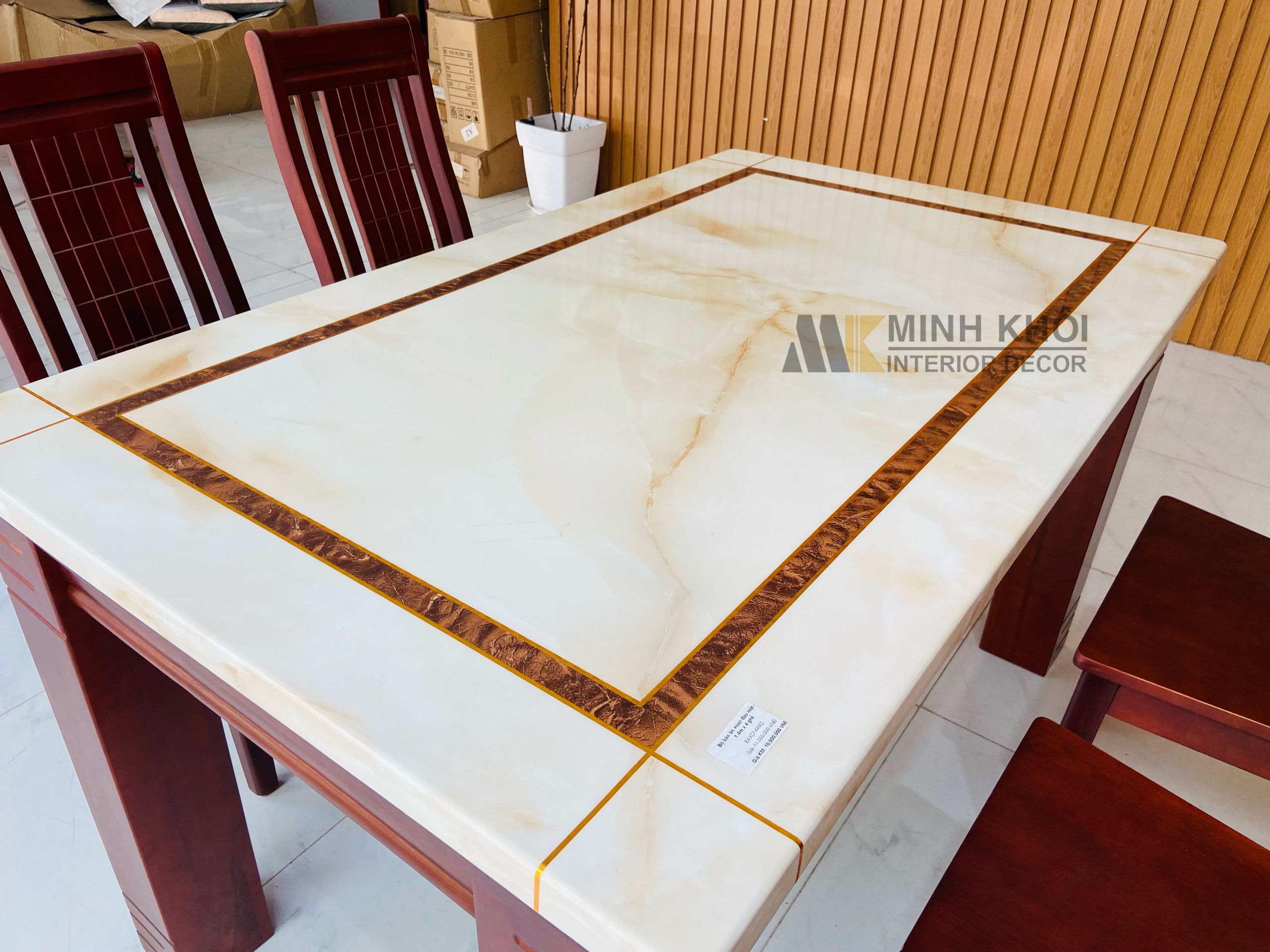 Bộ Bàn Ăn Gỗ Xoan Đào Mặt Đá 1m4- BA211