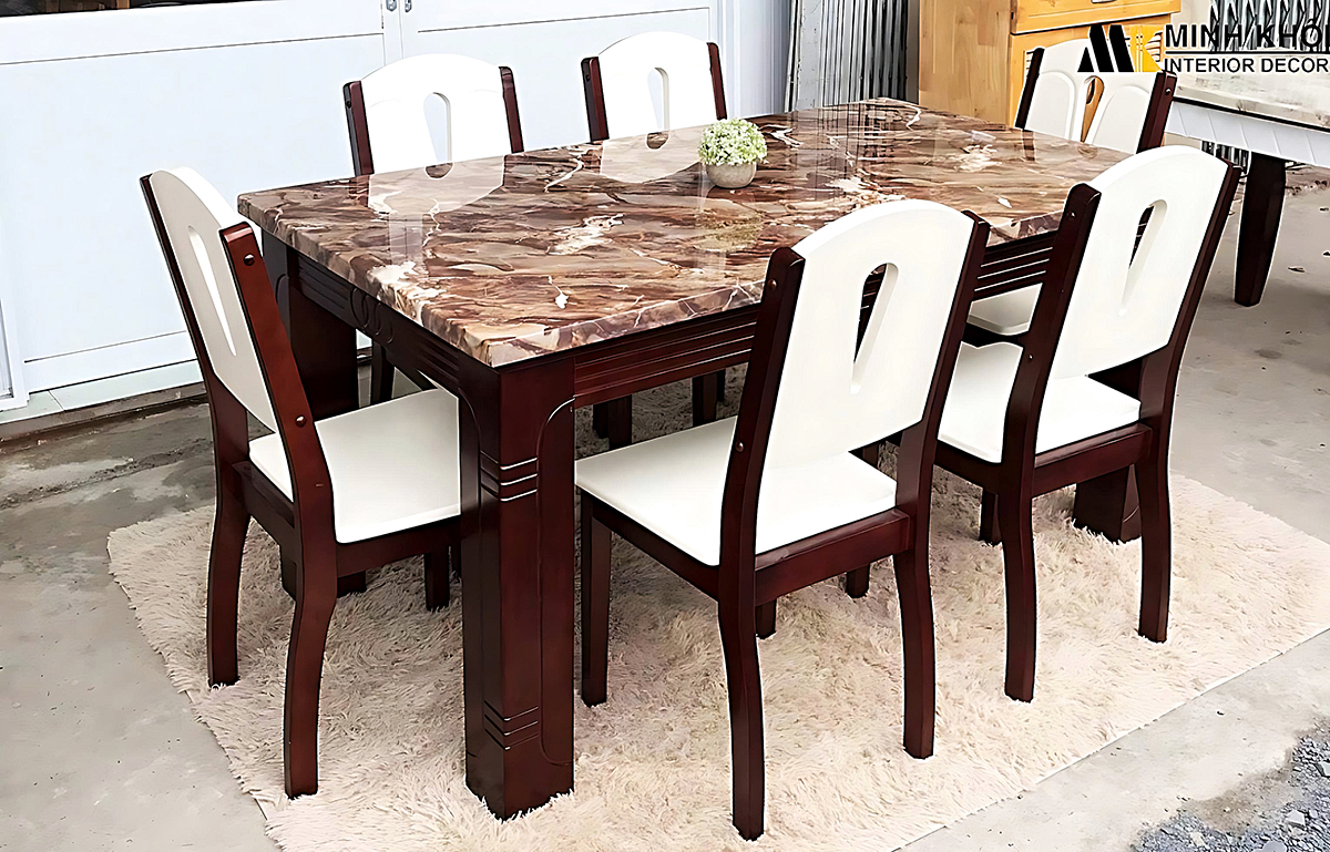 Bộ Bàn Ăn Gỗ Xoan Đào Màu Nâu 6 Ghế - BA229