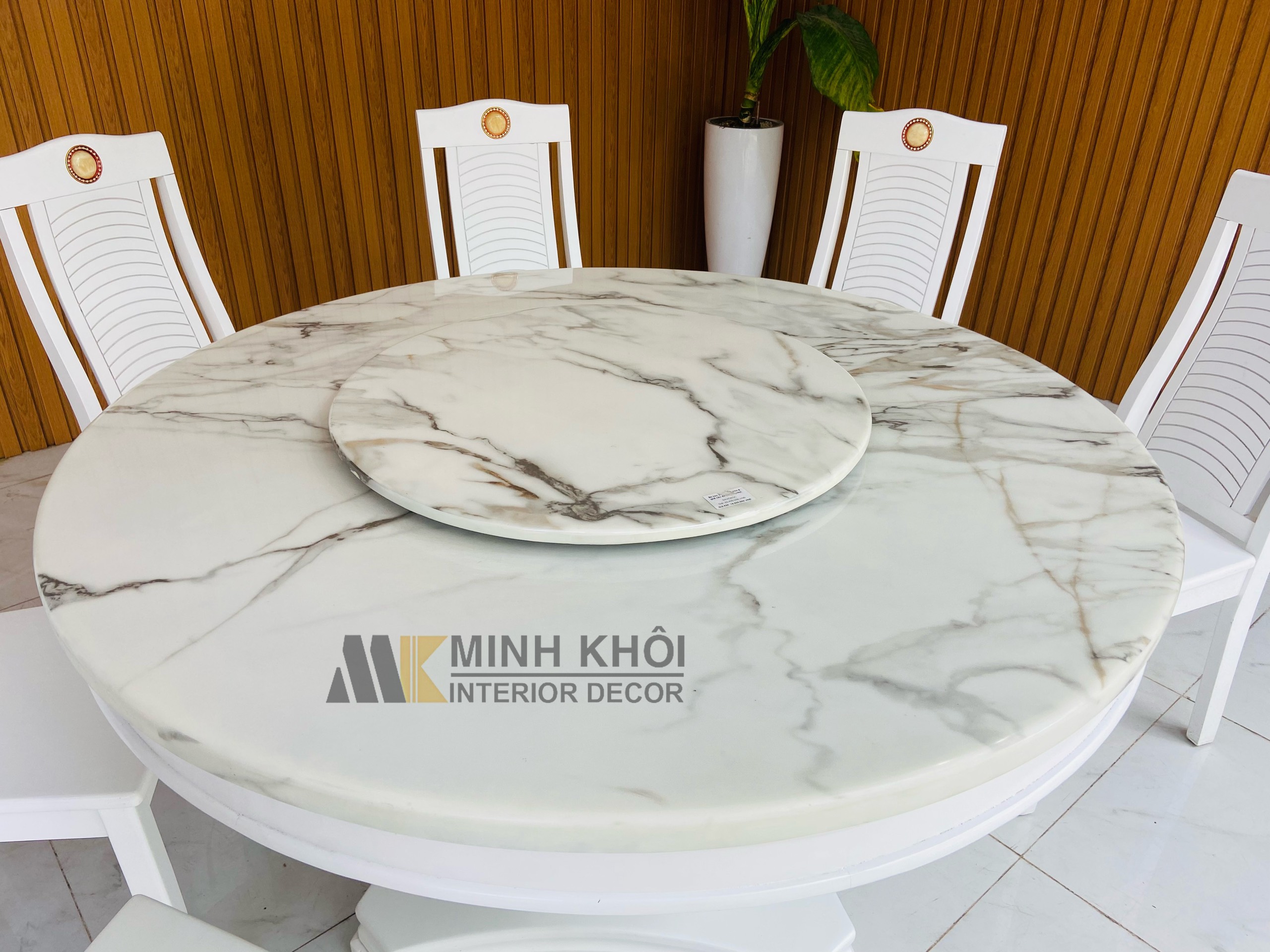 Bộ Bàn Ăn Gỗ Xoan Đào Tròn, 6 Ghế Cẩn Đá - BA219