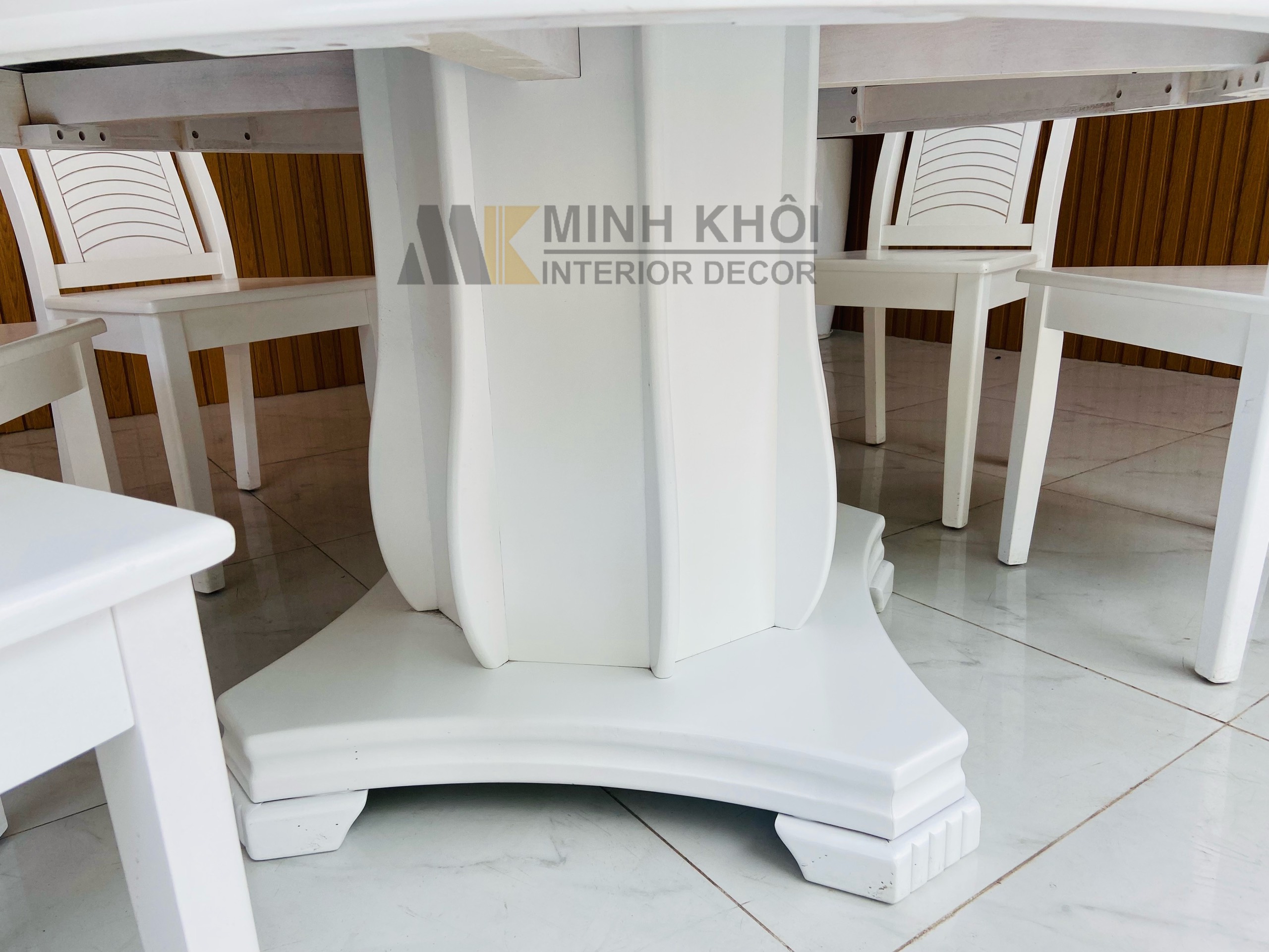 Bộ Bàn Ăn Gỗ Xoan Đào Tròn, 6 Ghế Cẩn Đá - BA219