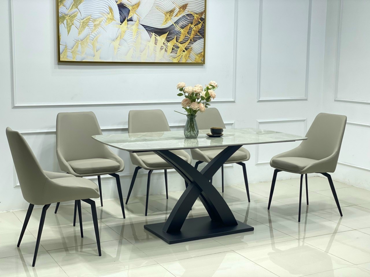 Bộ Bần Ăn Hiện Đại Mặt Đá Chân Chữ X - BAH12