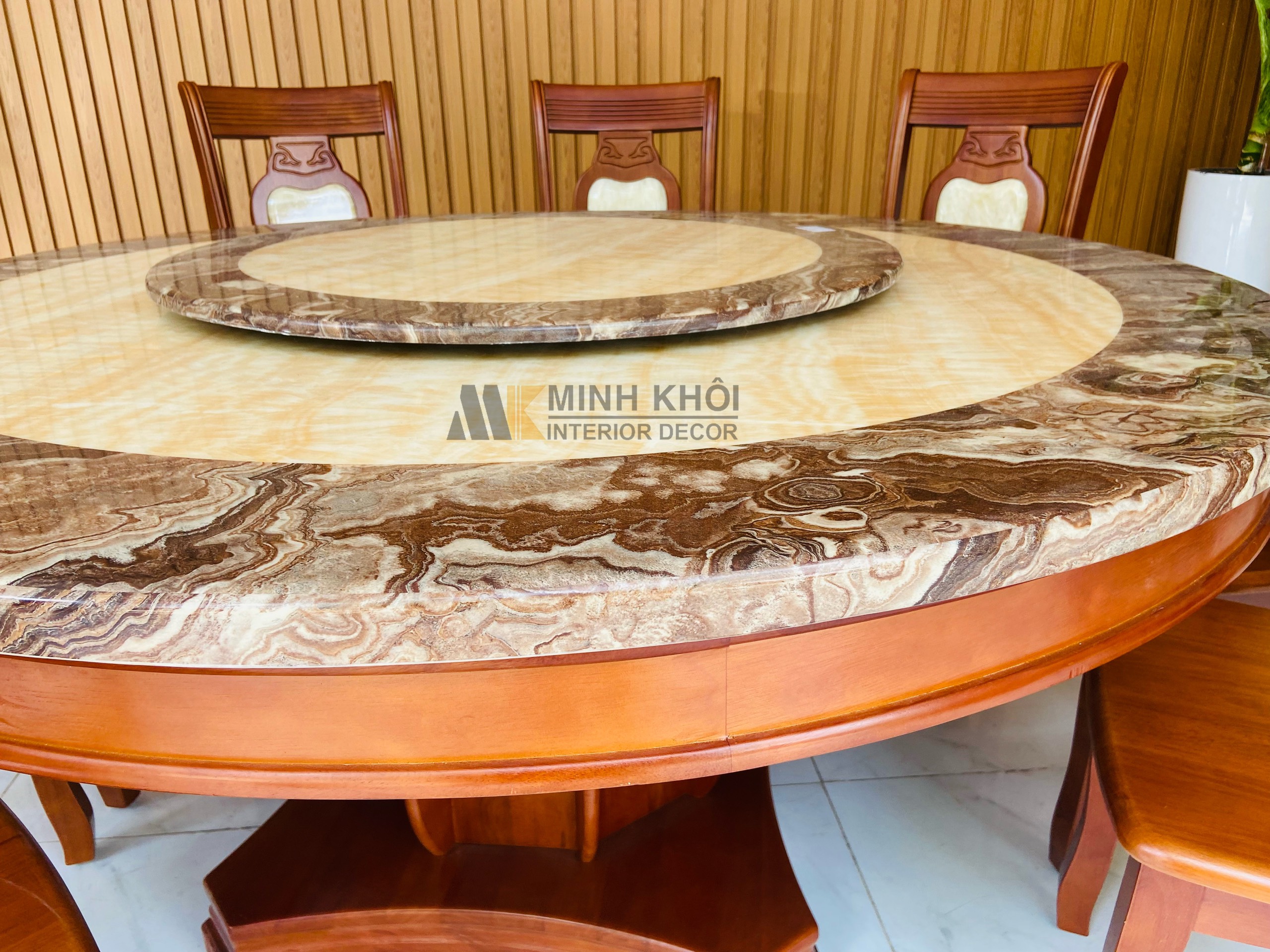 Bộ Bàn ăn Mặt Đá Mâm xoay, Ghế Cẩn Đá - BA232