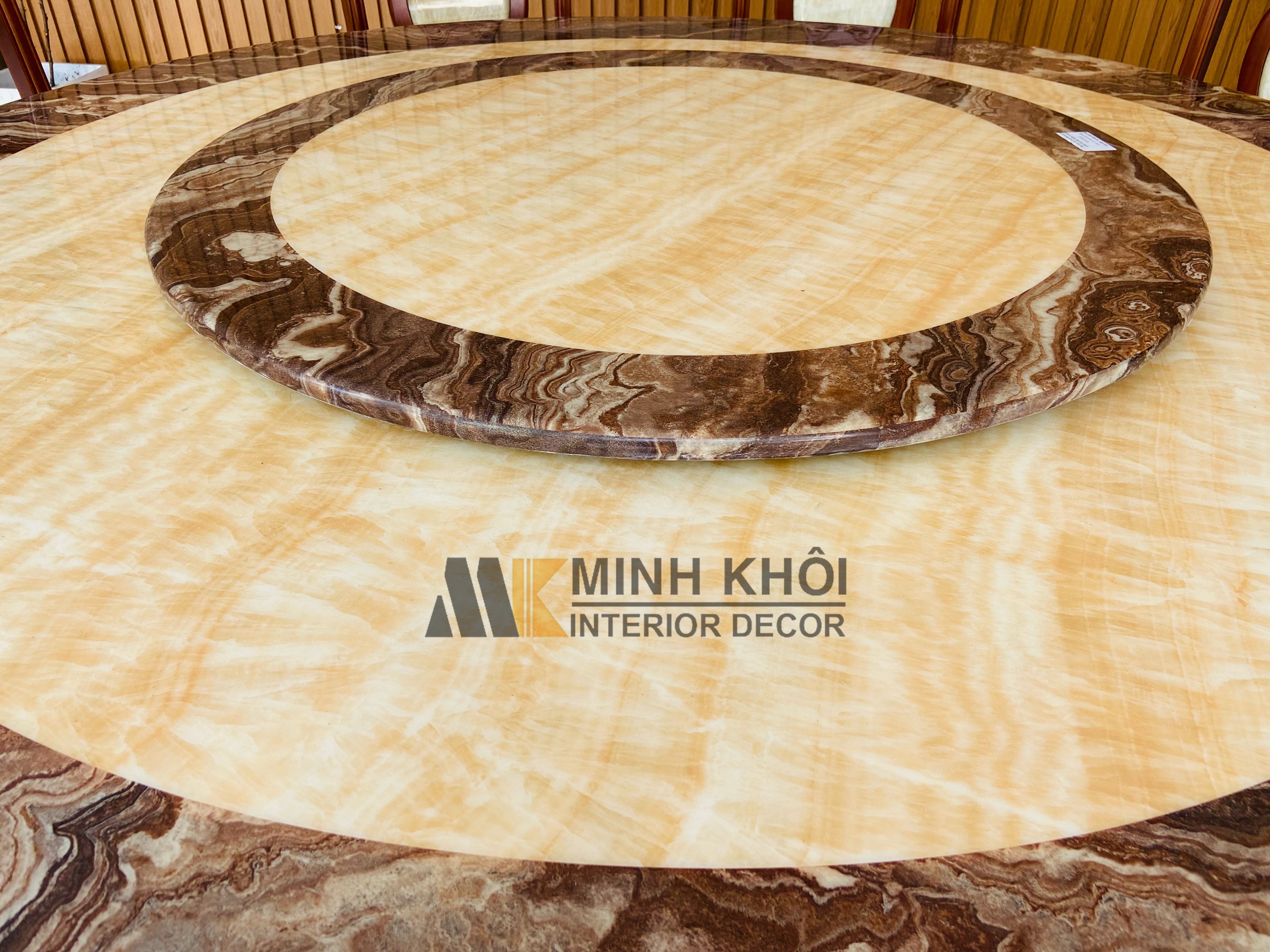 Bộ Bàn ăn Mặt Đá Mâm xoay, Ghế Cẩn Đá - BA232