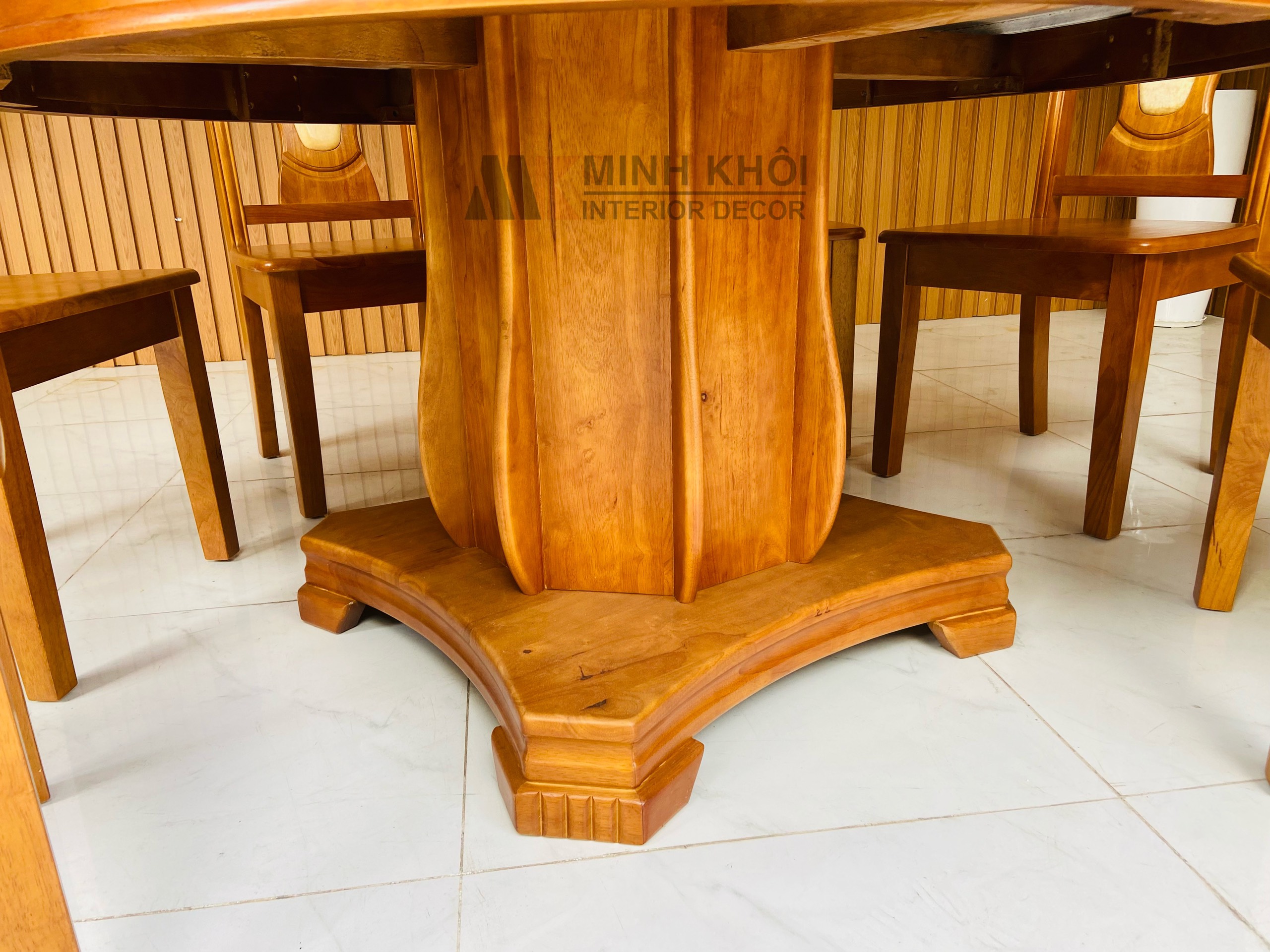 Bộ Bàn Ăn Mặt Tròn Gỗ Xoan Đào 6 Ghế Cẩn Đá - BA910