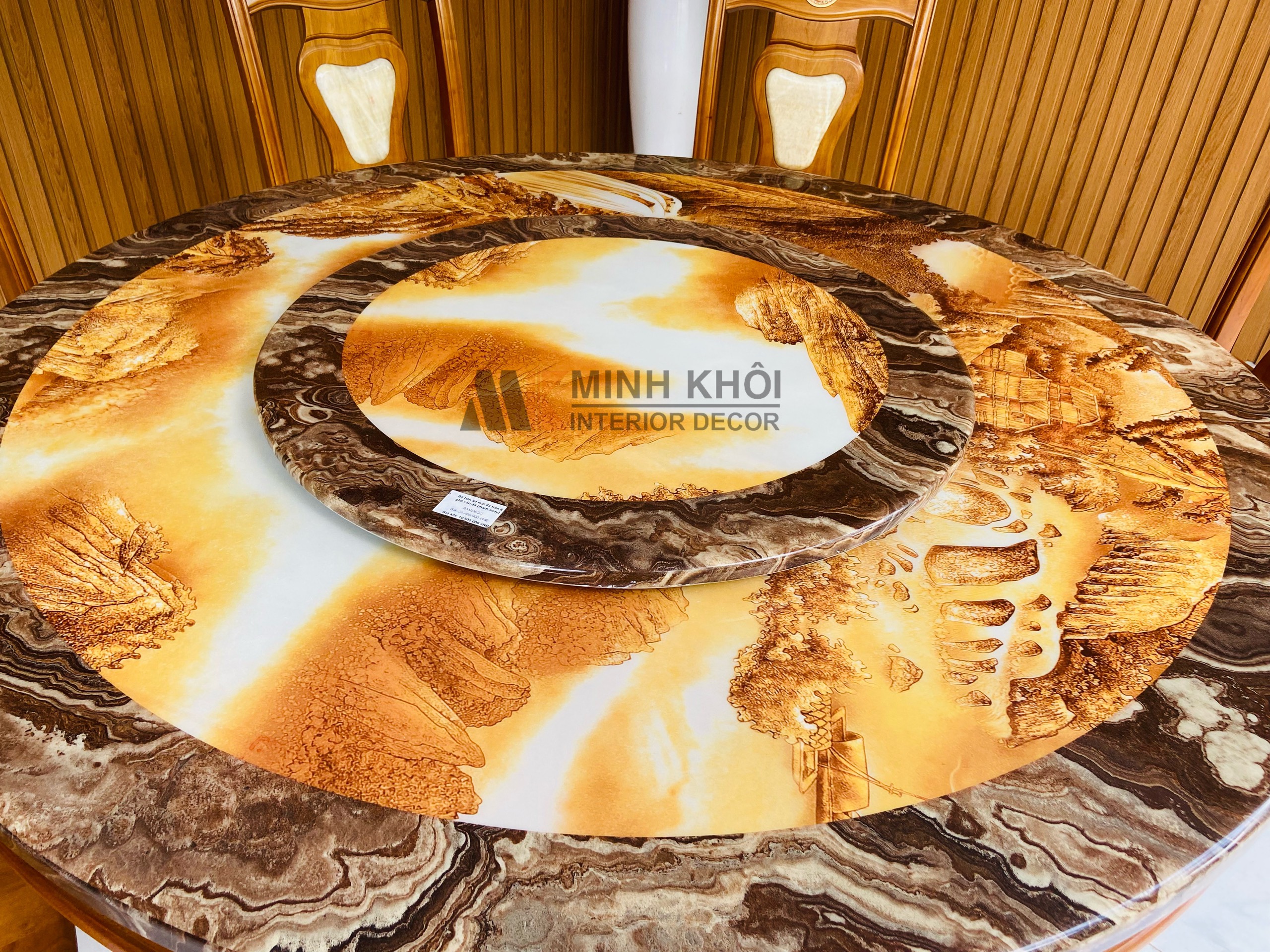 Bộ Bàn Ăn Mặt Tròn Gỗ Xoan Đào 6 Ghế Cẩn Đá - BA910