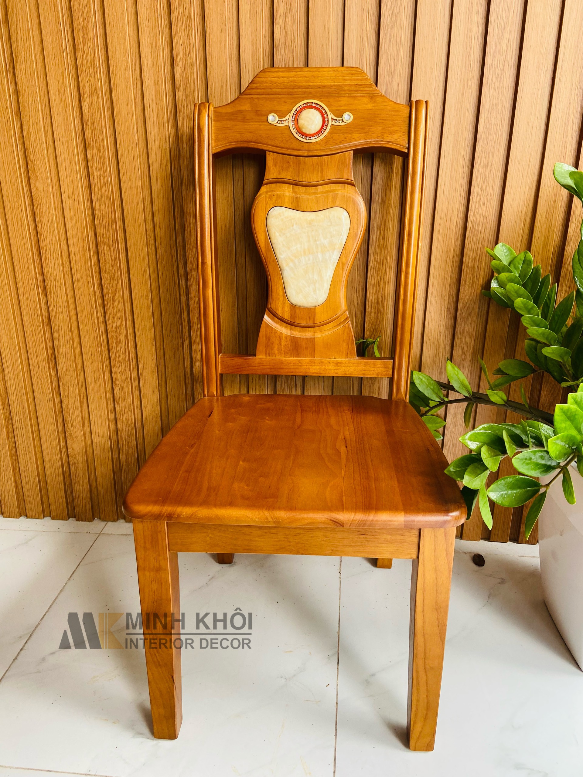 Bộ Bàn Ăn Mặt Tròn Gỗ Xoan Đào 6 Ghế Cẩn Đá - BA910