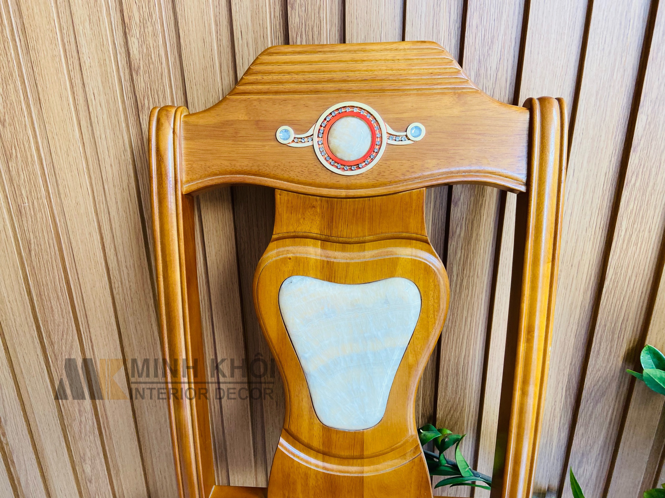 Bộ Bàn Ăn Mặt Tròn Gỗ Xoan Đào 6 Ghế Cẩn Đá - BA910