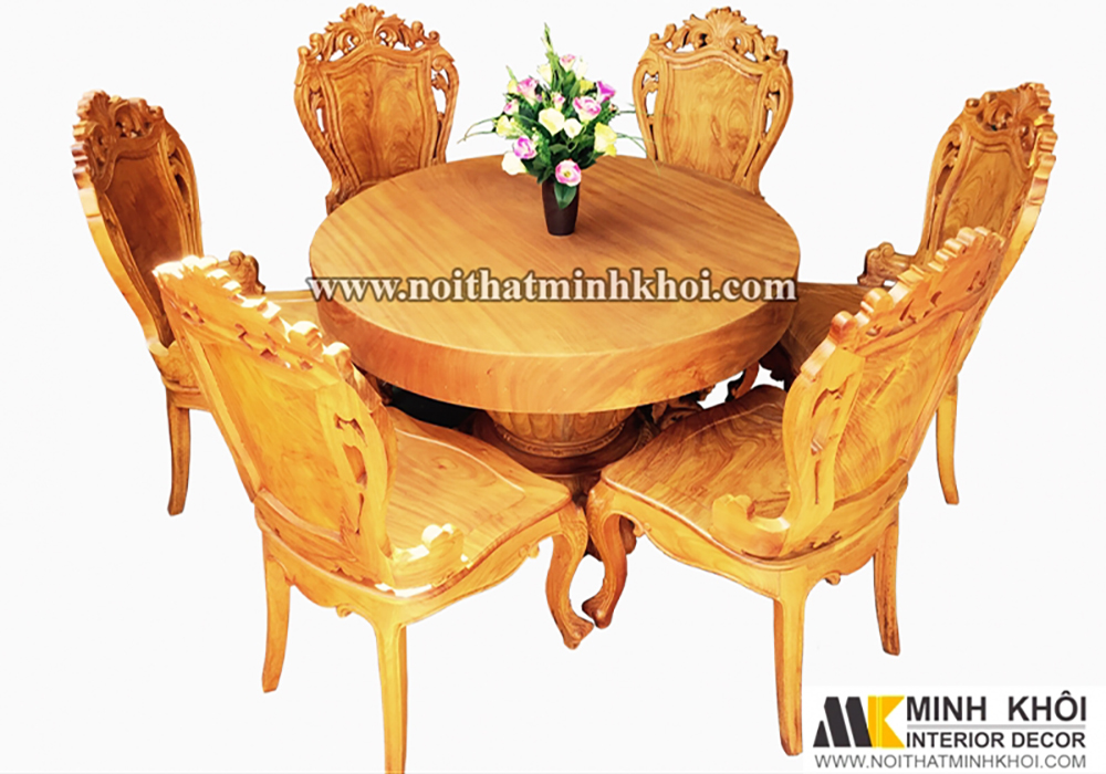 Bộ bàn ghế ăn gõ đỏ 6 ghế Louis đẹp - BA251