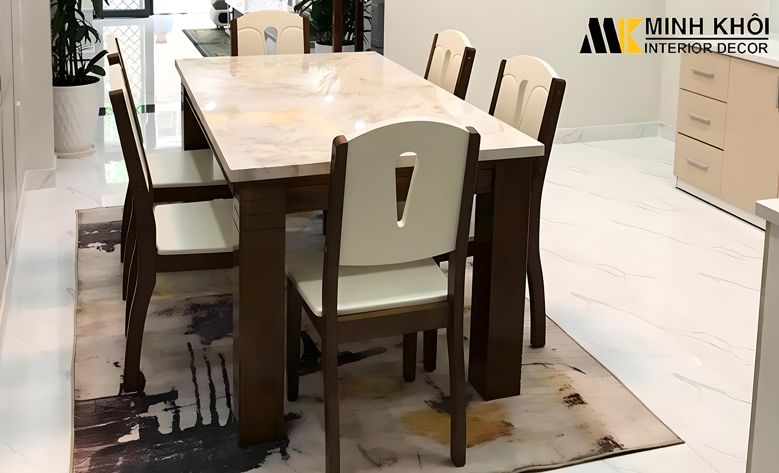 Bộ Bàn Ghế Ăn Mặt Đá Gỗ Tự Nhiên - BA206