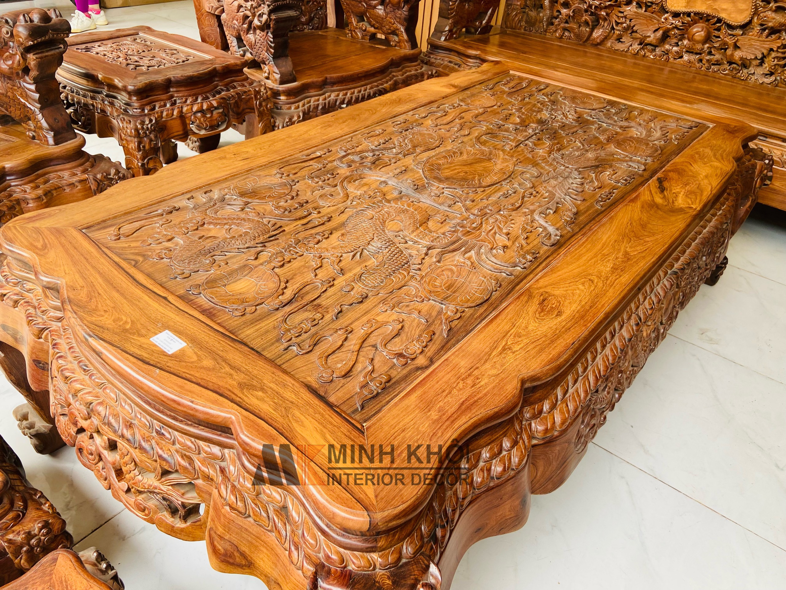 Bộ bàn ghế Cẩm lai chạm cửu long cao cấp - SL204