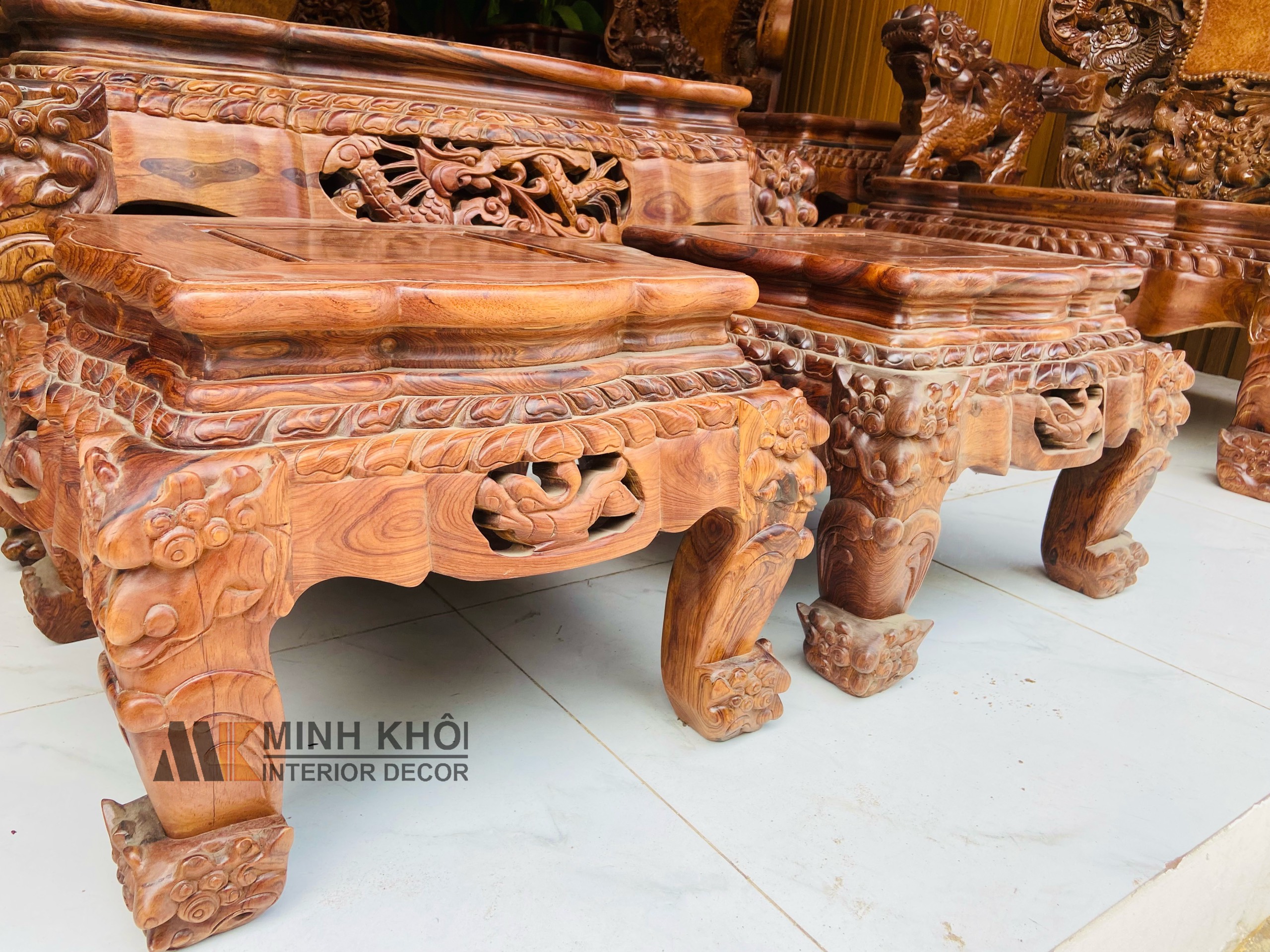 Bộ bàn ghế Cẩm lai chạm cửu long cao cấp - SL204