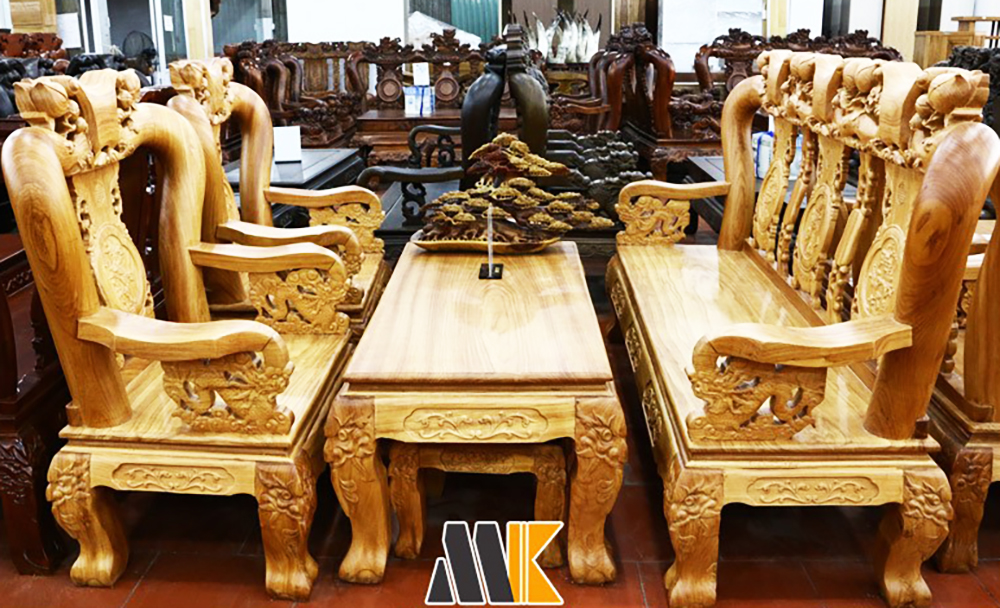 Bộ Bàn Ghế Phòng Khách Gỗ Gõ Tay 12 - SL944