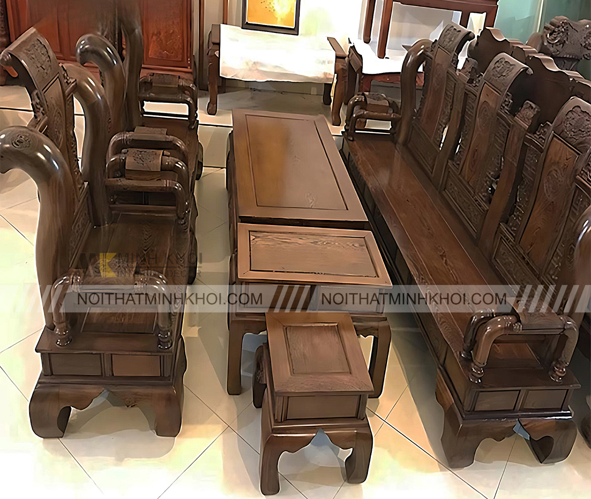 Bộ Bàn Ghế Tần Thủy Hoàng Gỗ Mun Công - SL913