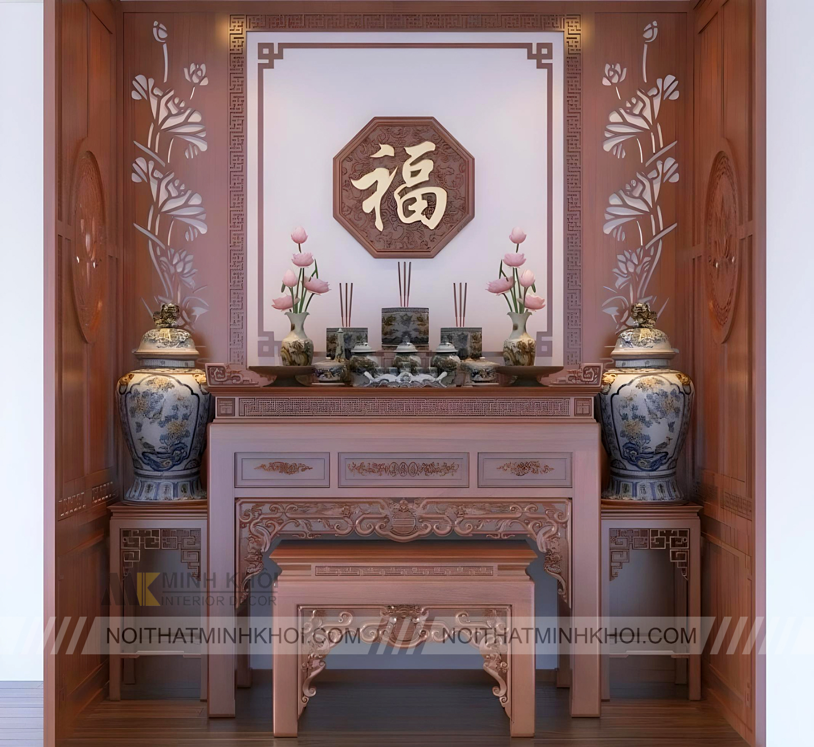 Bộ Bàn Thờ (Mẹ Bồng Con) Chạm Mai Điểu - BT706