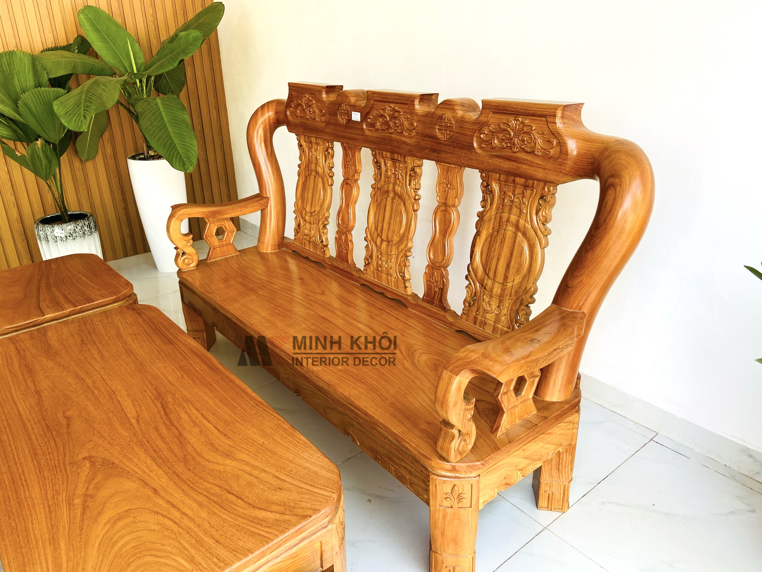 Bộ gỗ gõ đỏ tay 12 chân xoay mặt liền 6 món - SL969