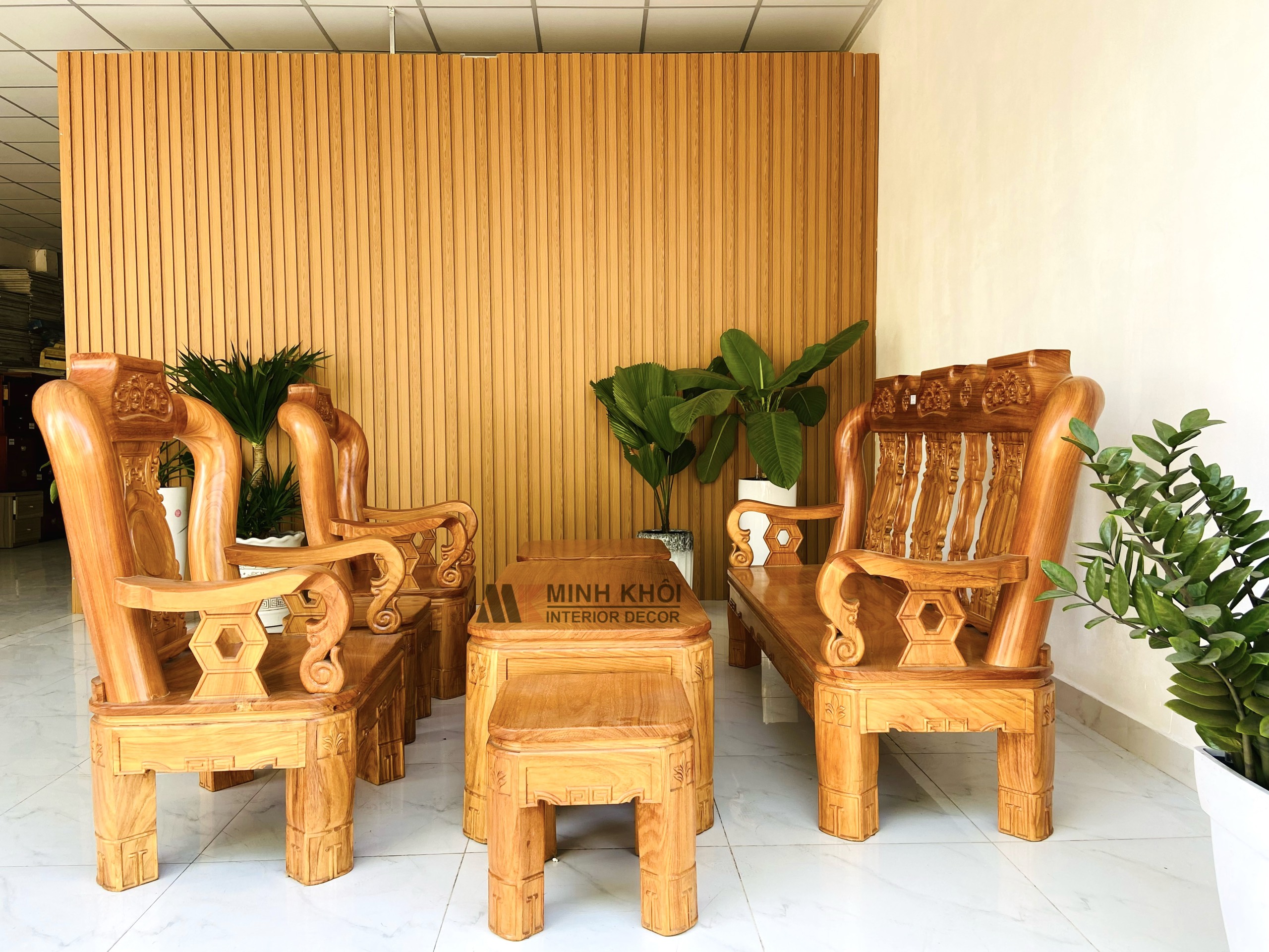 Bộ gỗ gõ đỏ tay 12 chân xoay mặt liền 6 món - SL969