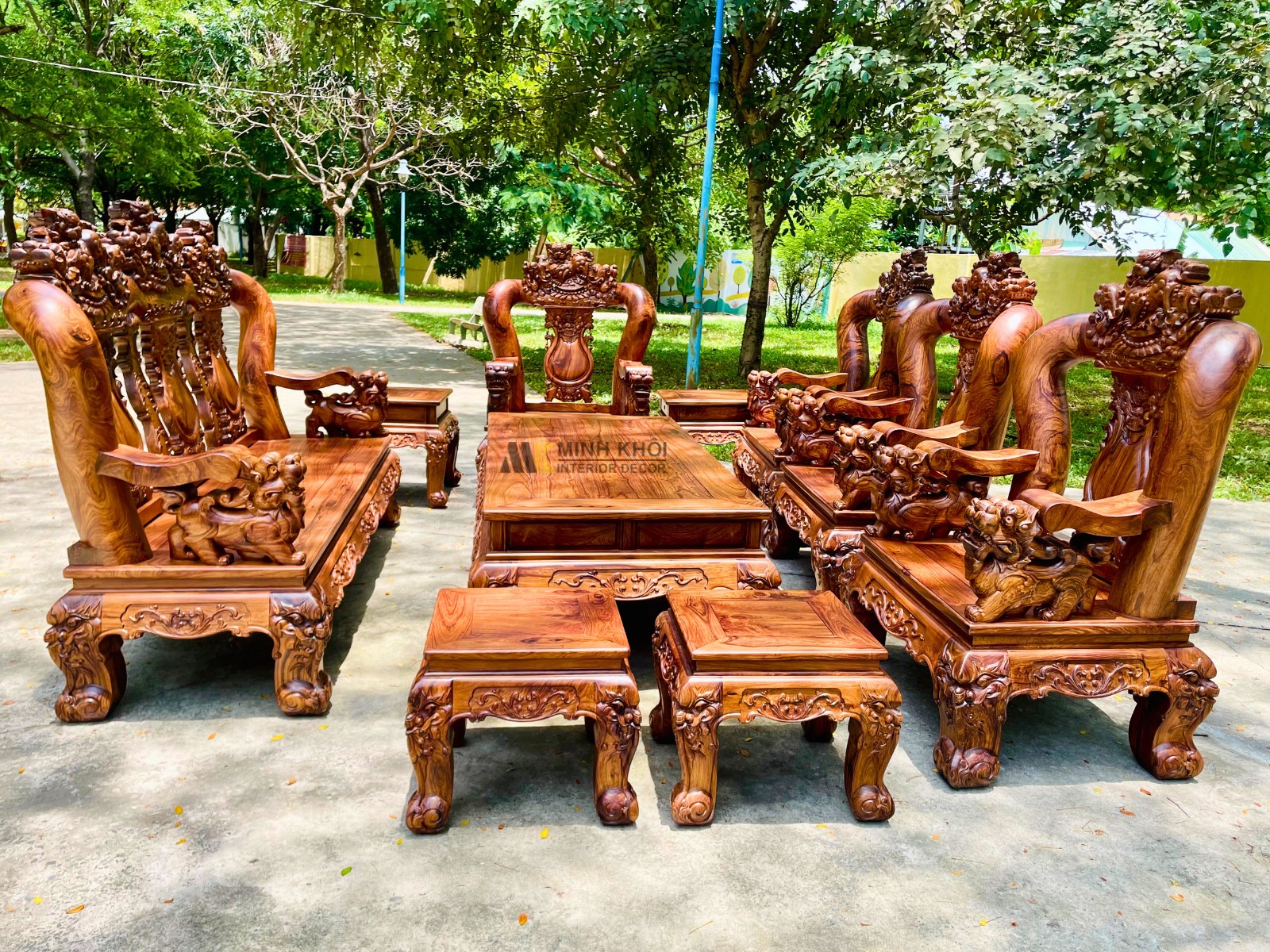Bộ Bàn Ghế Gỗ Cẩm Lai Tay 16 Nghê Bảo Đỉnh 10 Món - SL998