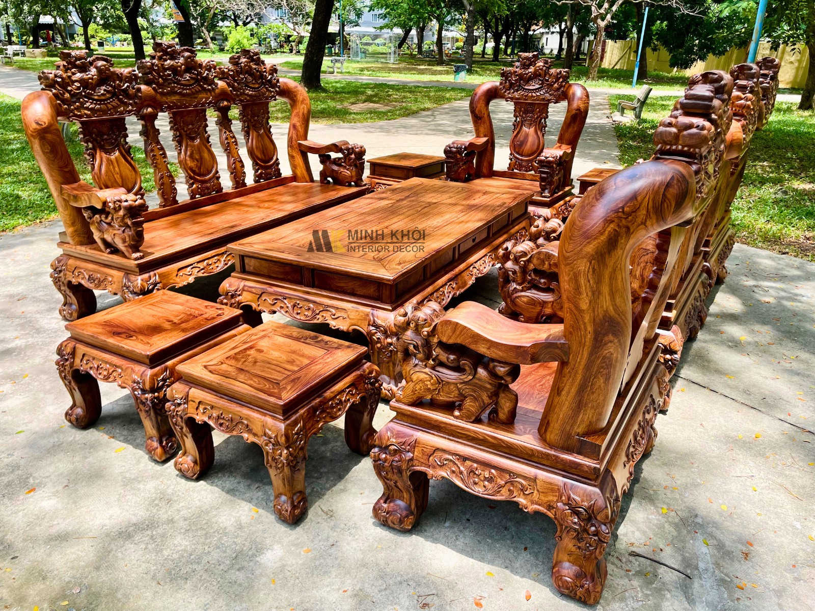 Bộ Bàn Ghế Gỗ Cẩm Lai Tay 16 Nghê Bảo Đỉnh 10 Món - SL998