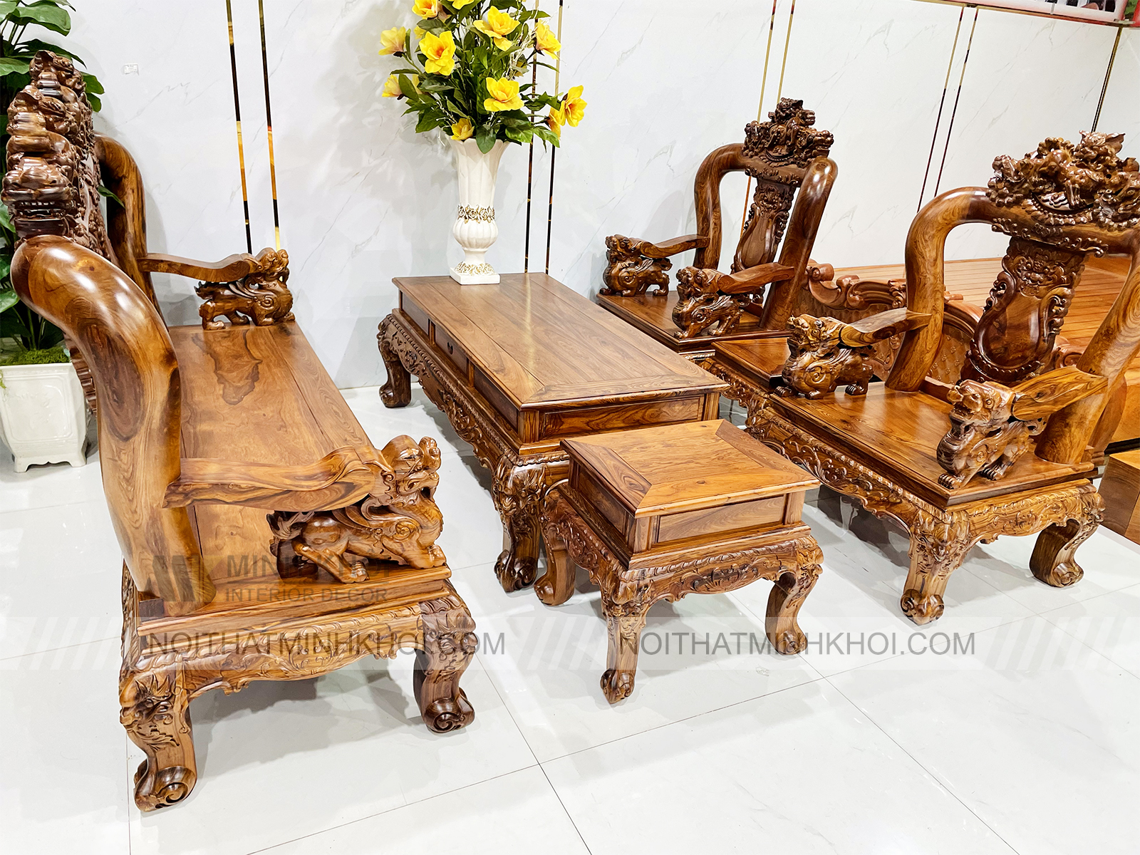 Salon Gỗ Cẩm Lai Chạm Nghê 6 Món Đẳng Cấp – SL249