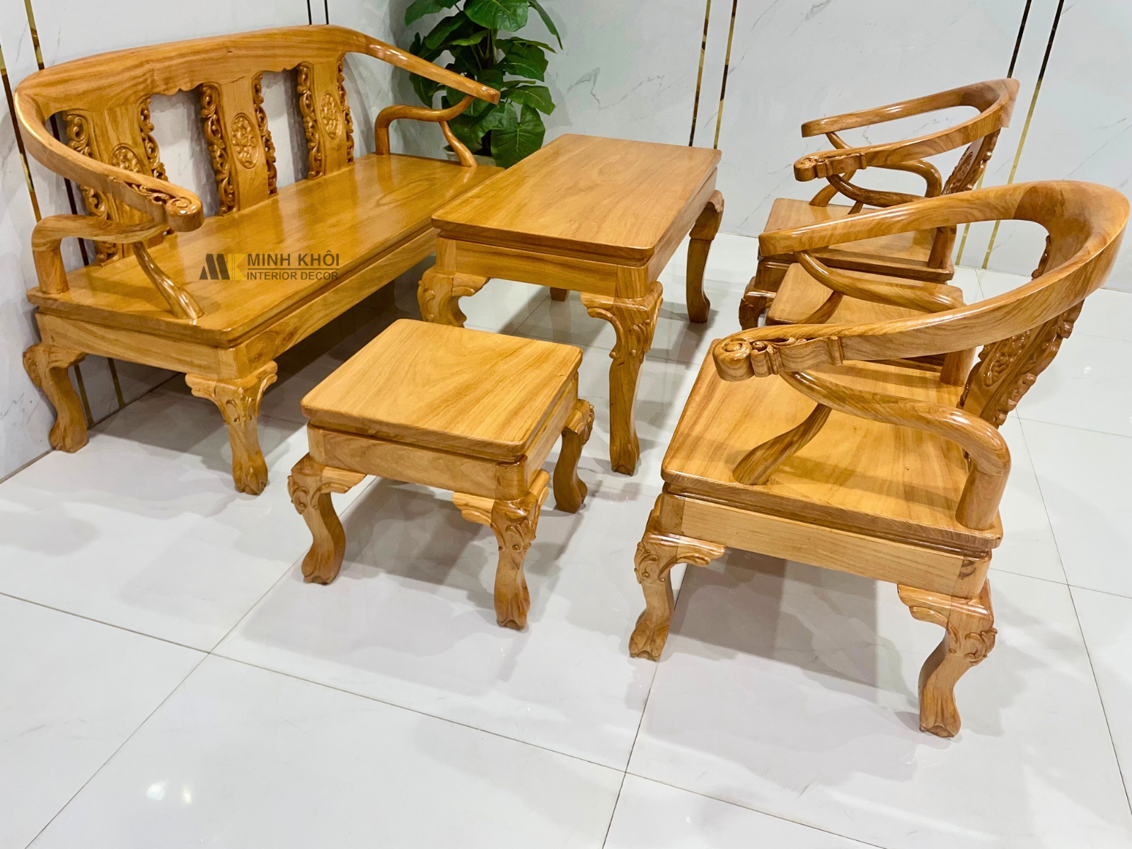 Bộ Salon Thúng Gõ Đỏ 6 Món Mặt Liền Cao Cấp - SL985