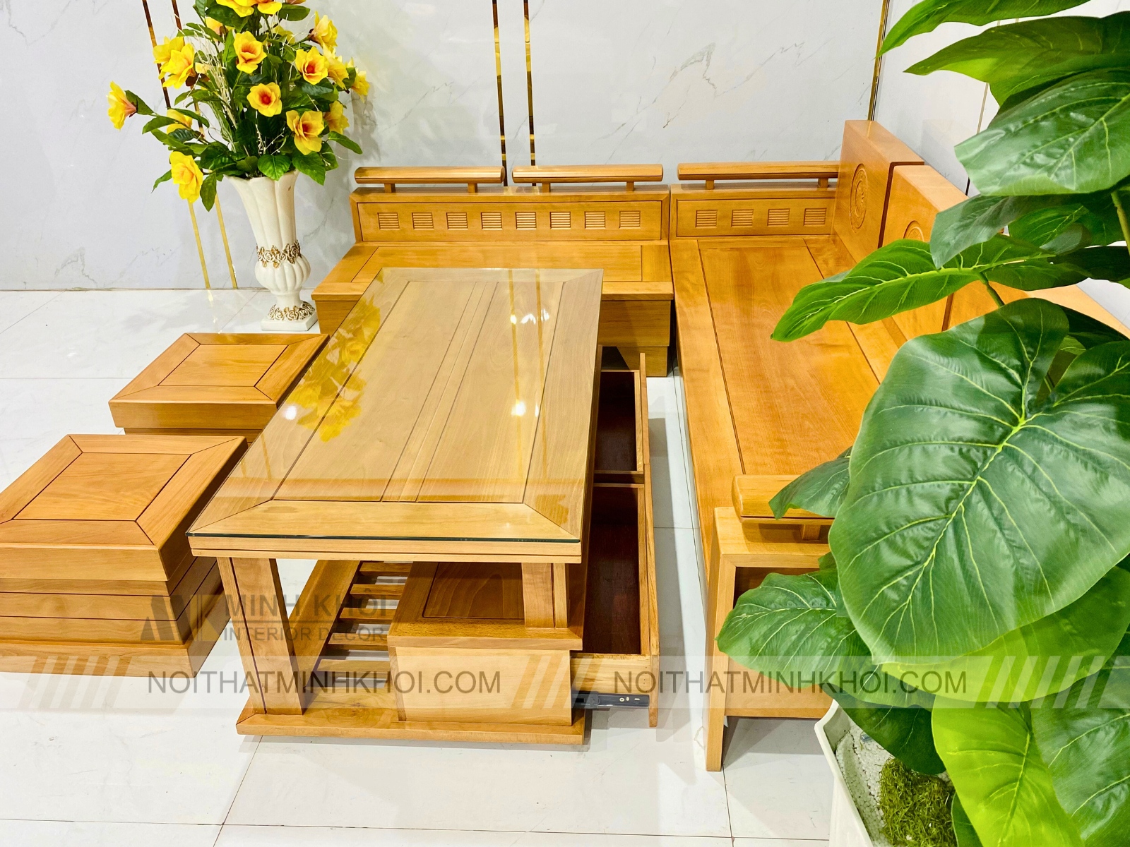 Bộ Sofa Bích Góc 5 Món Trống Đồng - SF961