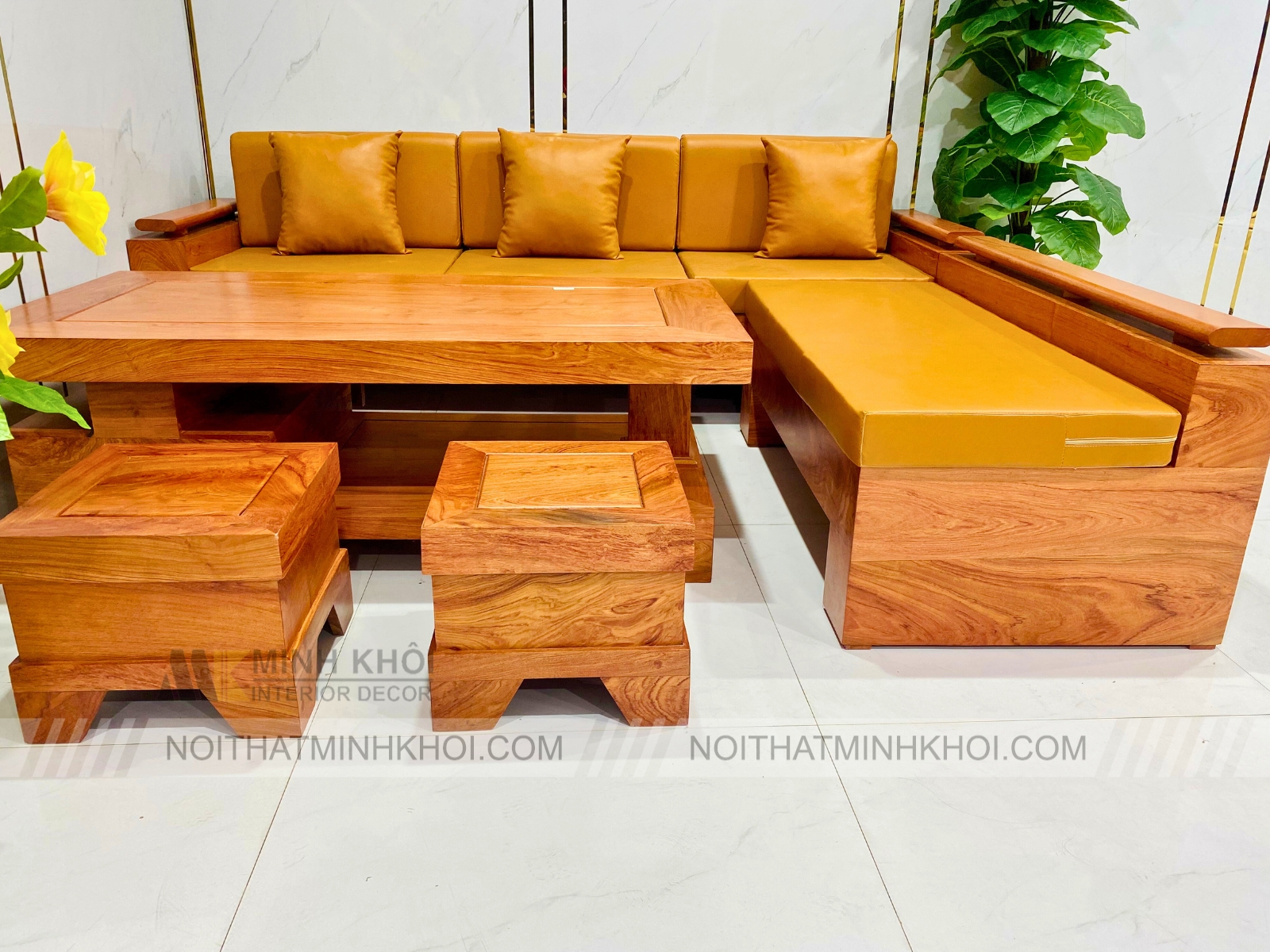 Bộ Sofa Gỗ Hương Đá Góc 5 Món Đẹp - SF960