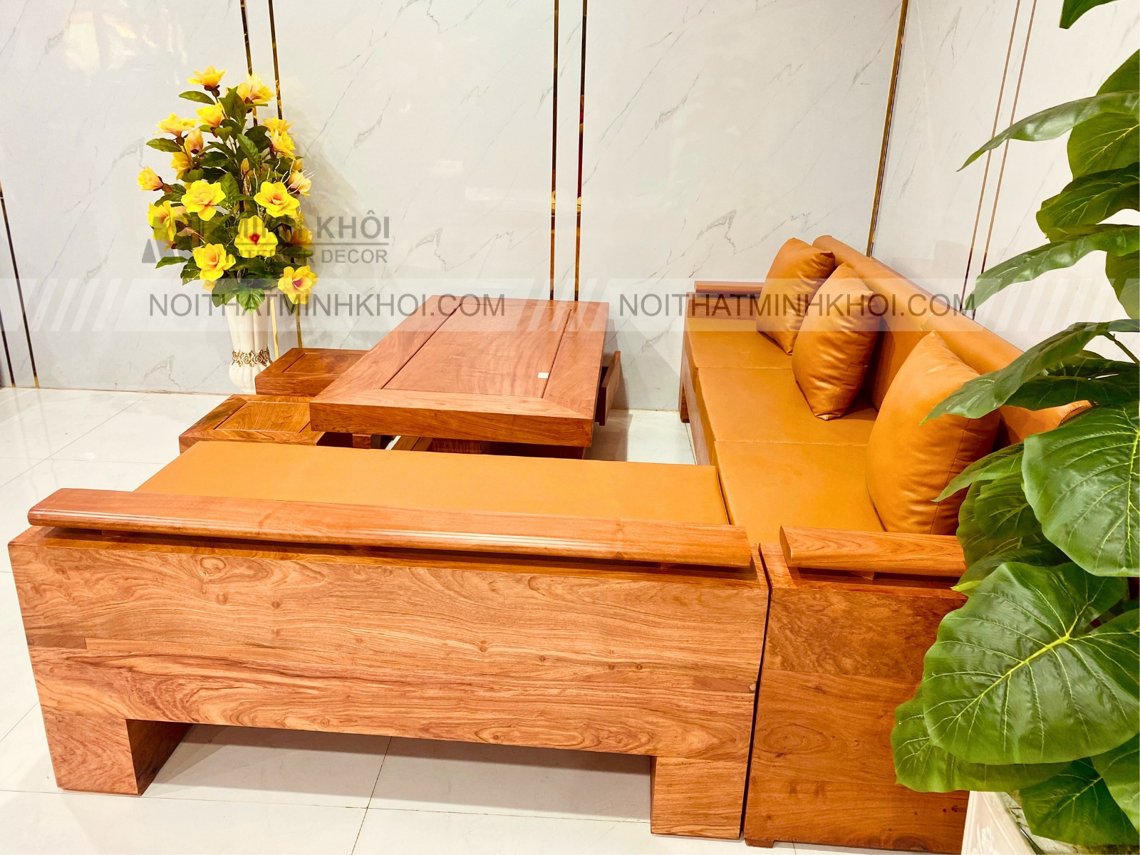 Bộ Sofa Gỗ Hương Đá Góc 5 Món Đẹp - SF960