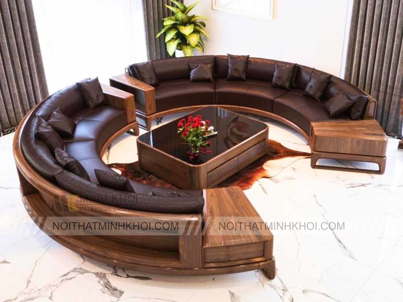 Bộ Sofa Gỗ Óc Chó Tròn Cao Cấp - SF963