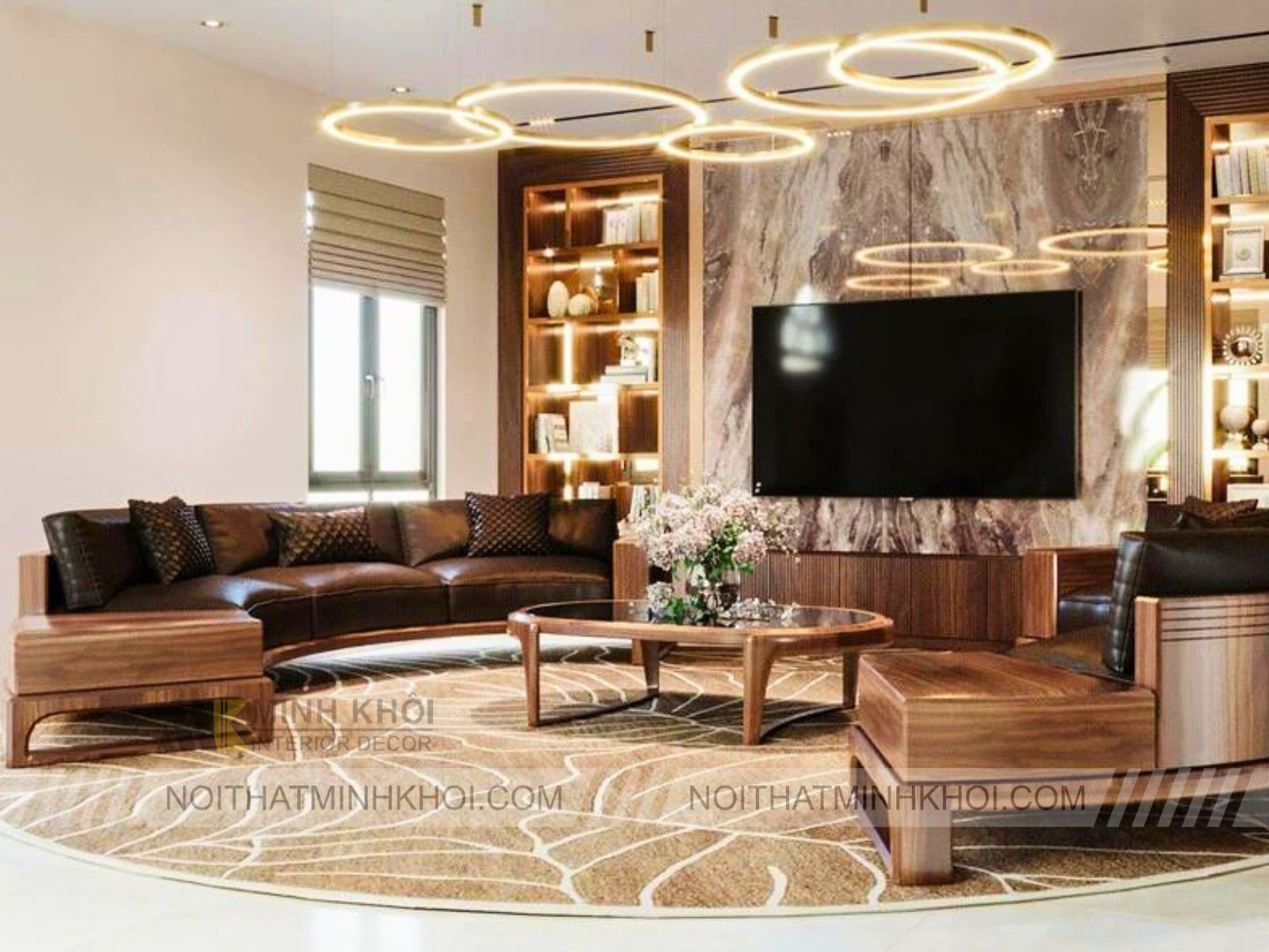 Bộ Sofa Gỗ Óc Chó Tròn Cao Cấp - SF963