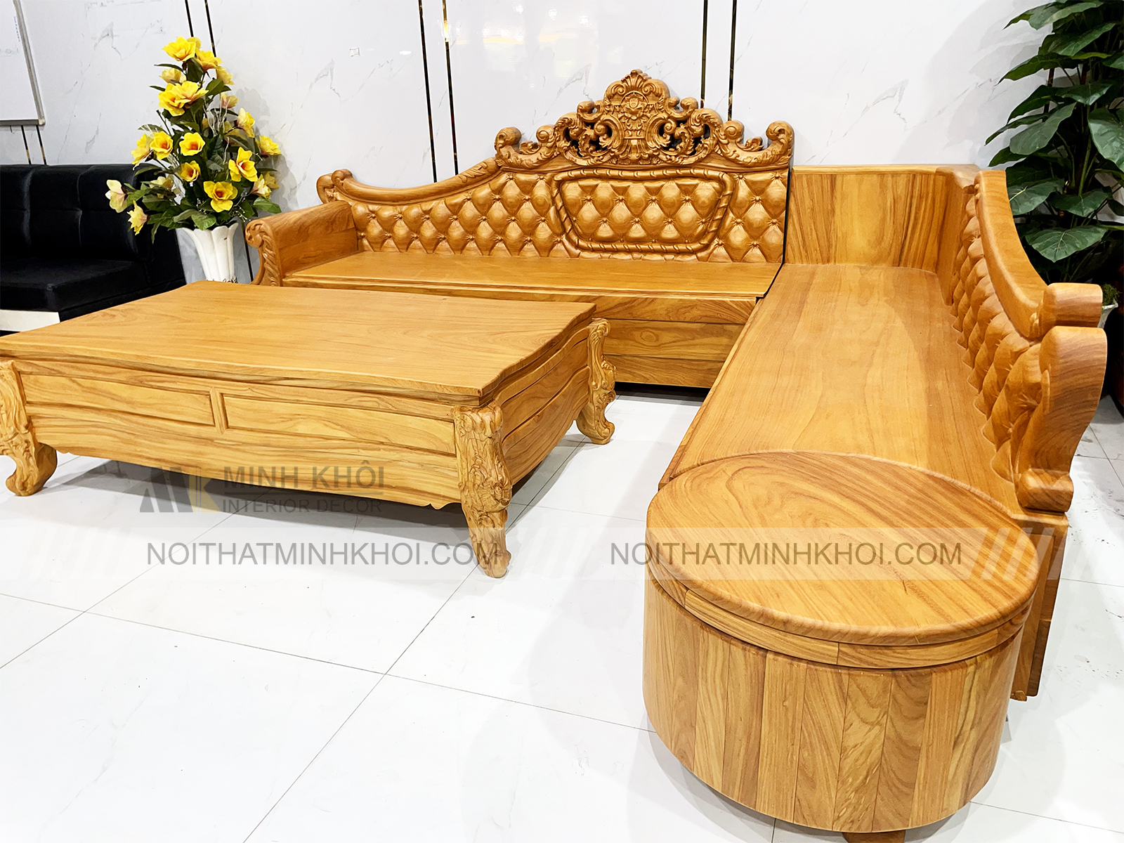Bộ Sofa Góc Hoàng Gia Louis Gõ Đỏ Cổ Điển - SF2018