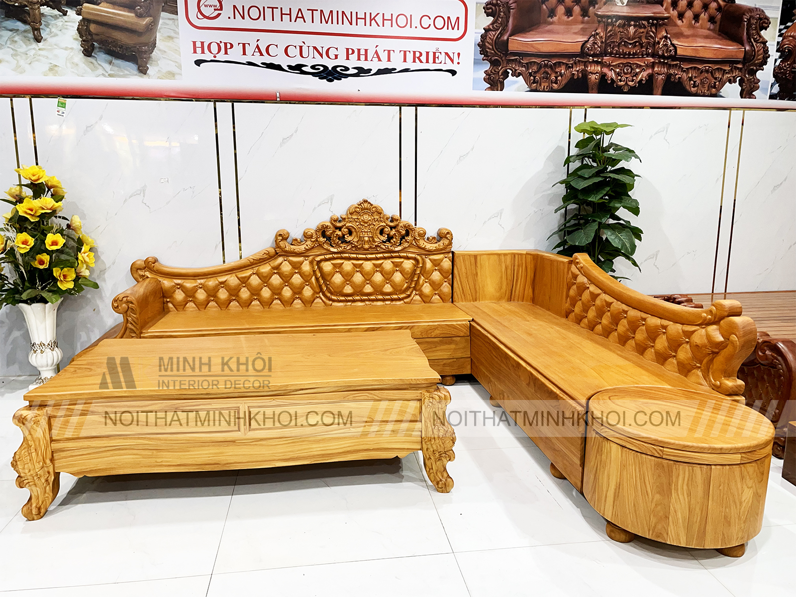 Bộ Sofa Góc Hoàng Gia Louis Gõ Đỏ Cổ Điển - SF2018