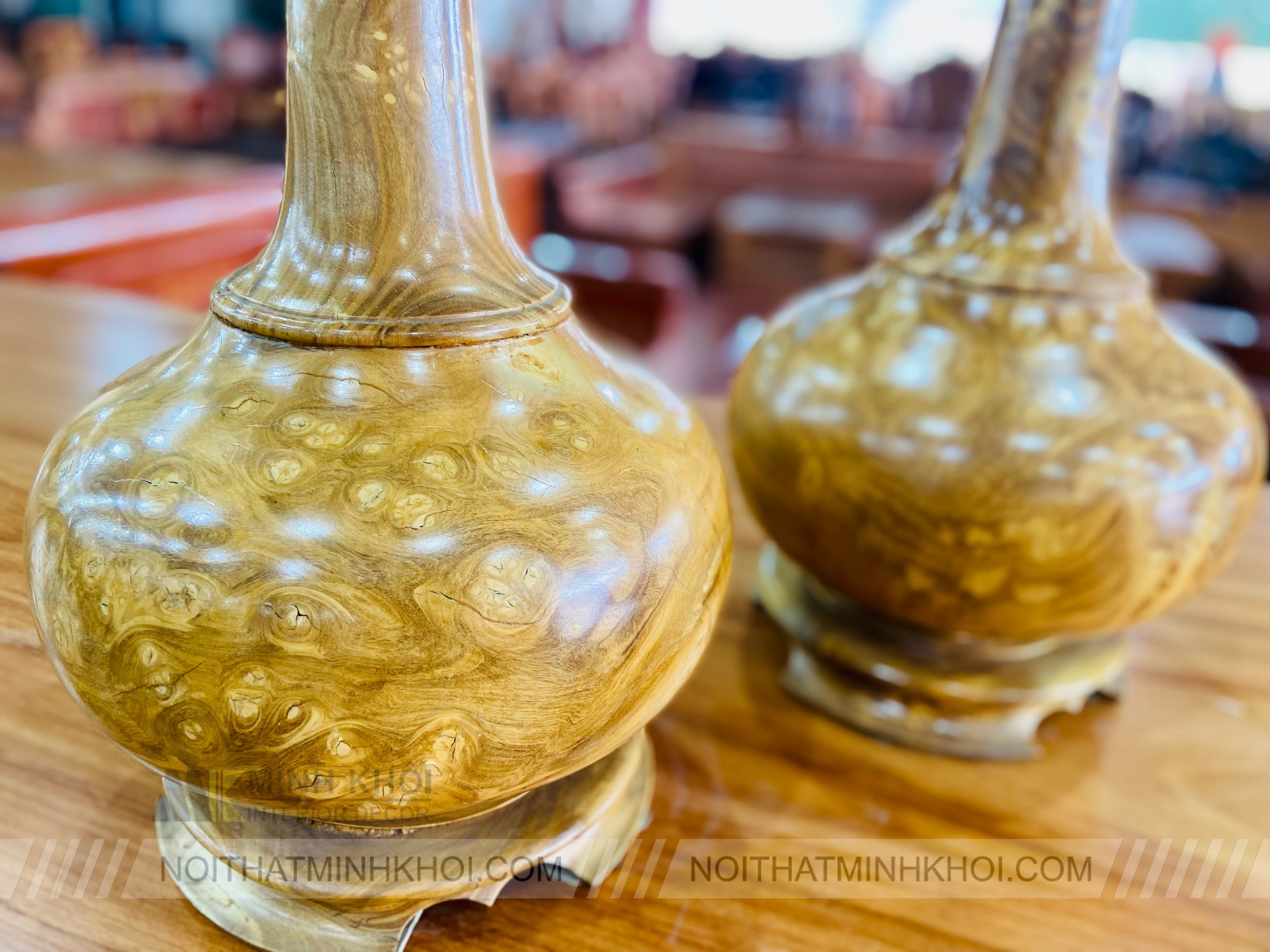 Cặp Lục Bình Củ Tỏi Gỗ Nu Nghiến - DMN360