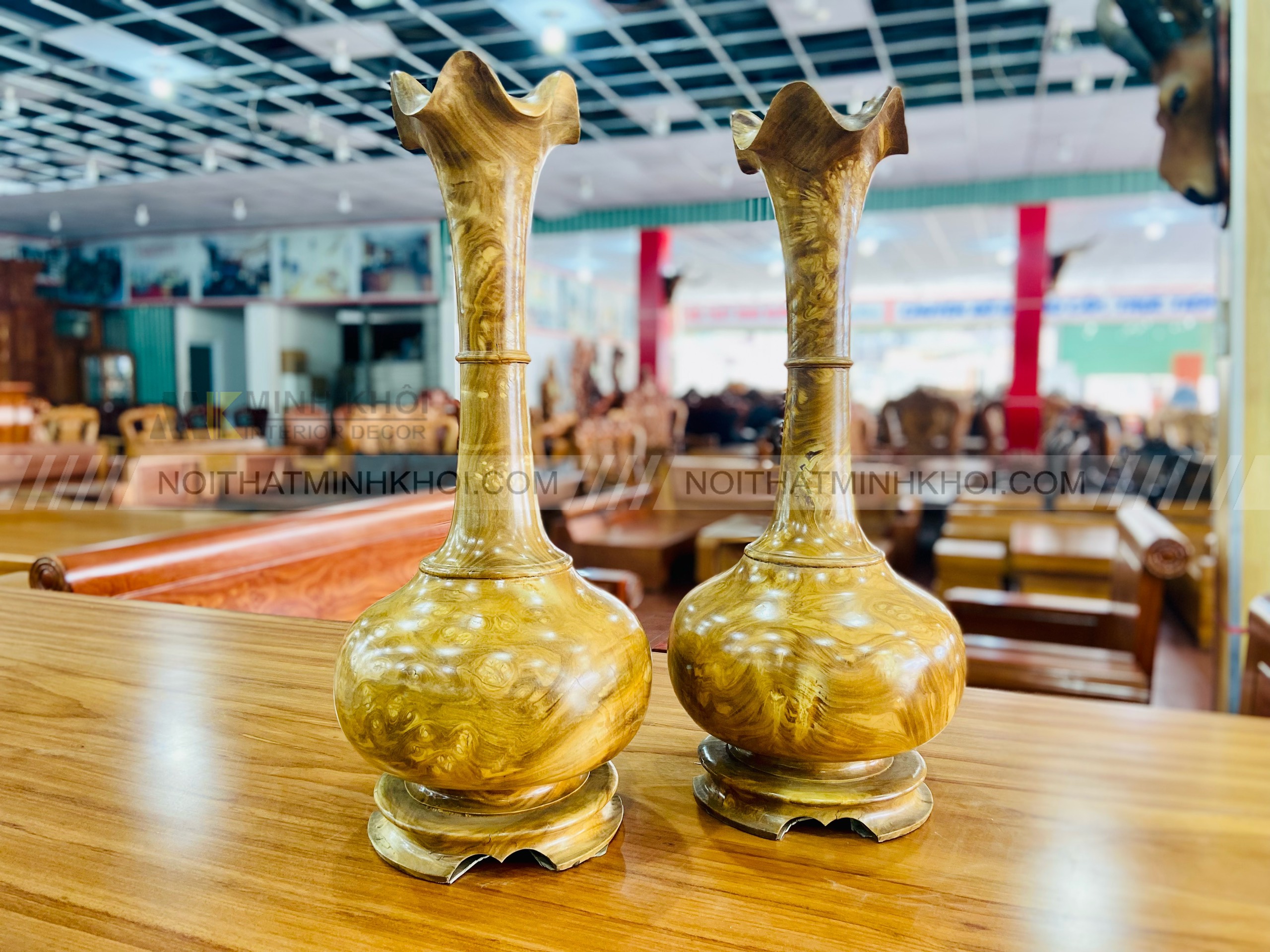 Cặp Lục Bình Củ Tỏi Gỗ Nu Nghiến - DMN360