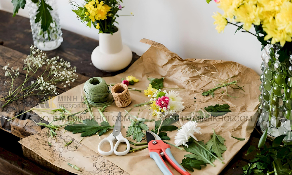 Chuẩn bị đầy đủ dụng cụ cắm hoa bàn thờ