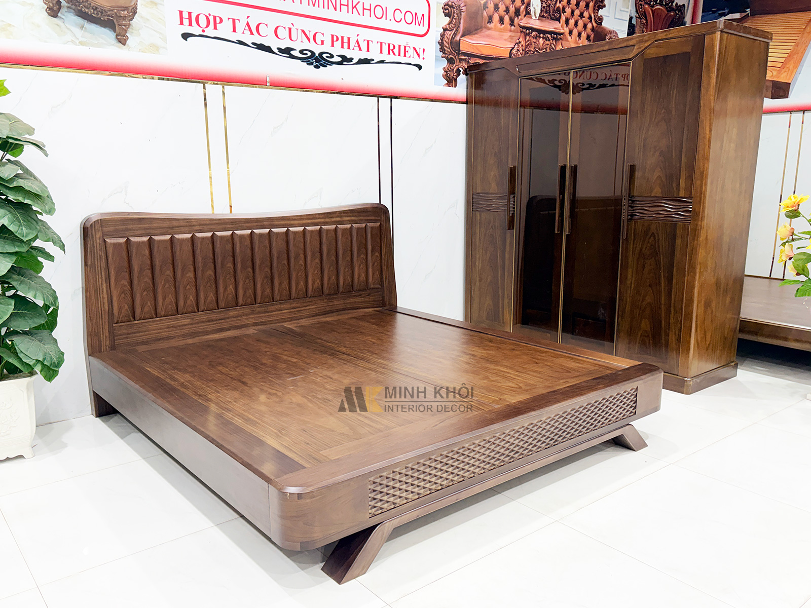 Combo Giường Tủ Phòng Ngủ Gỗ Sồi Phủ Óc Chó – BPN303