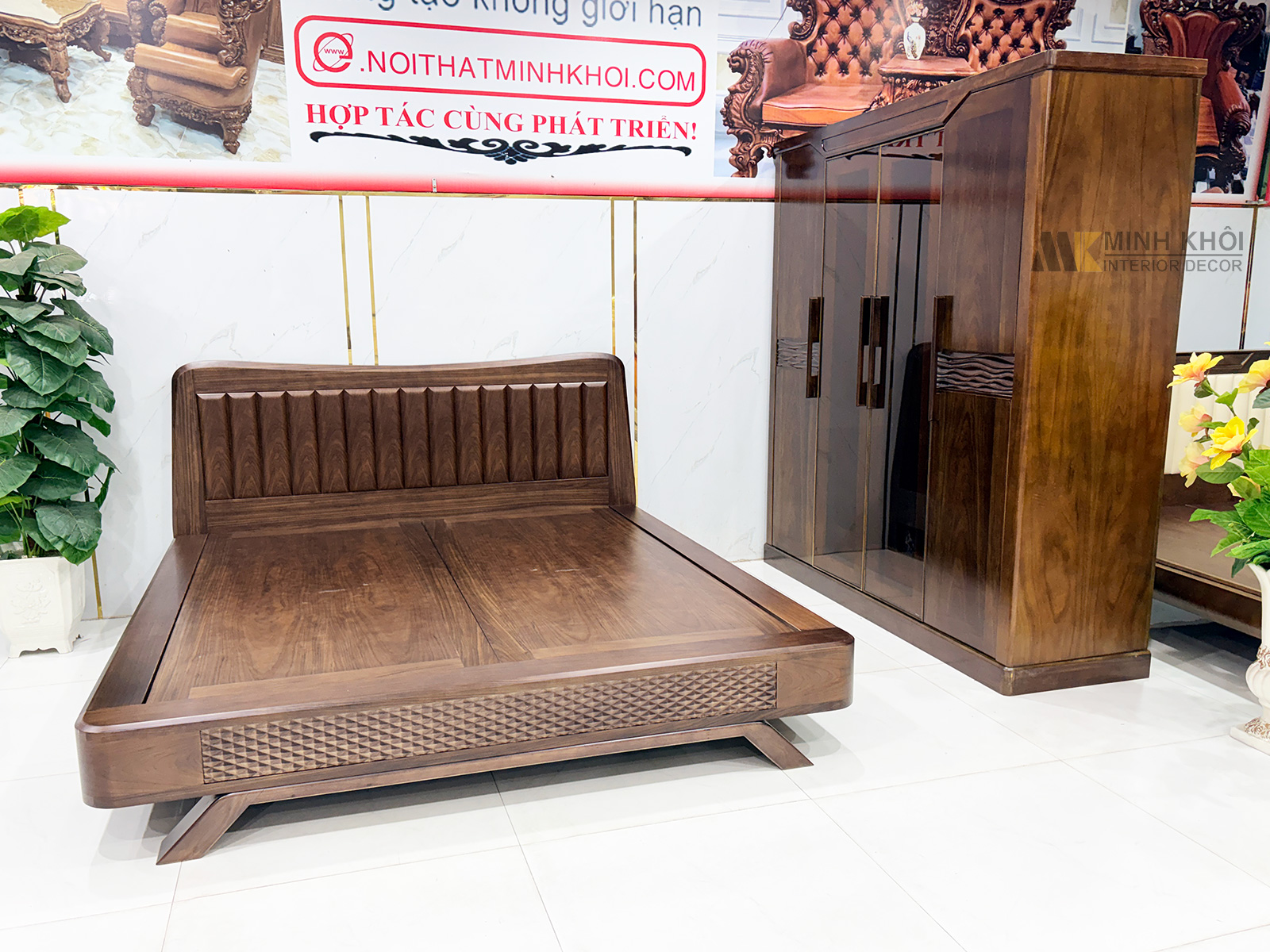 Combo Giường Tủ Phòng Ngủ Gỗ Sồi Phủ Óc Chó – BPN303