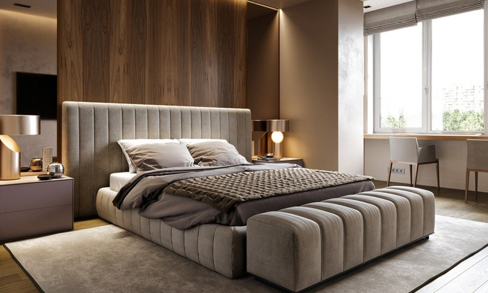 Decor đầu giường bằng vách gỗ tự nhiên
