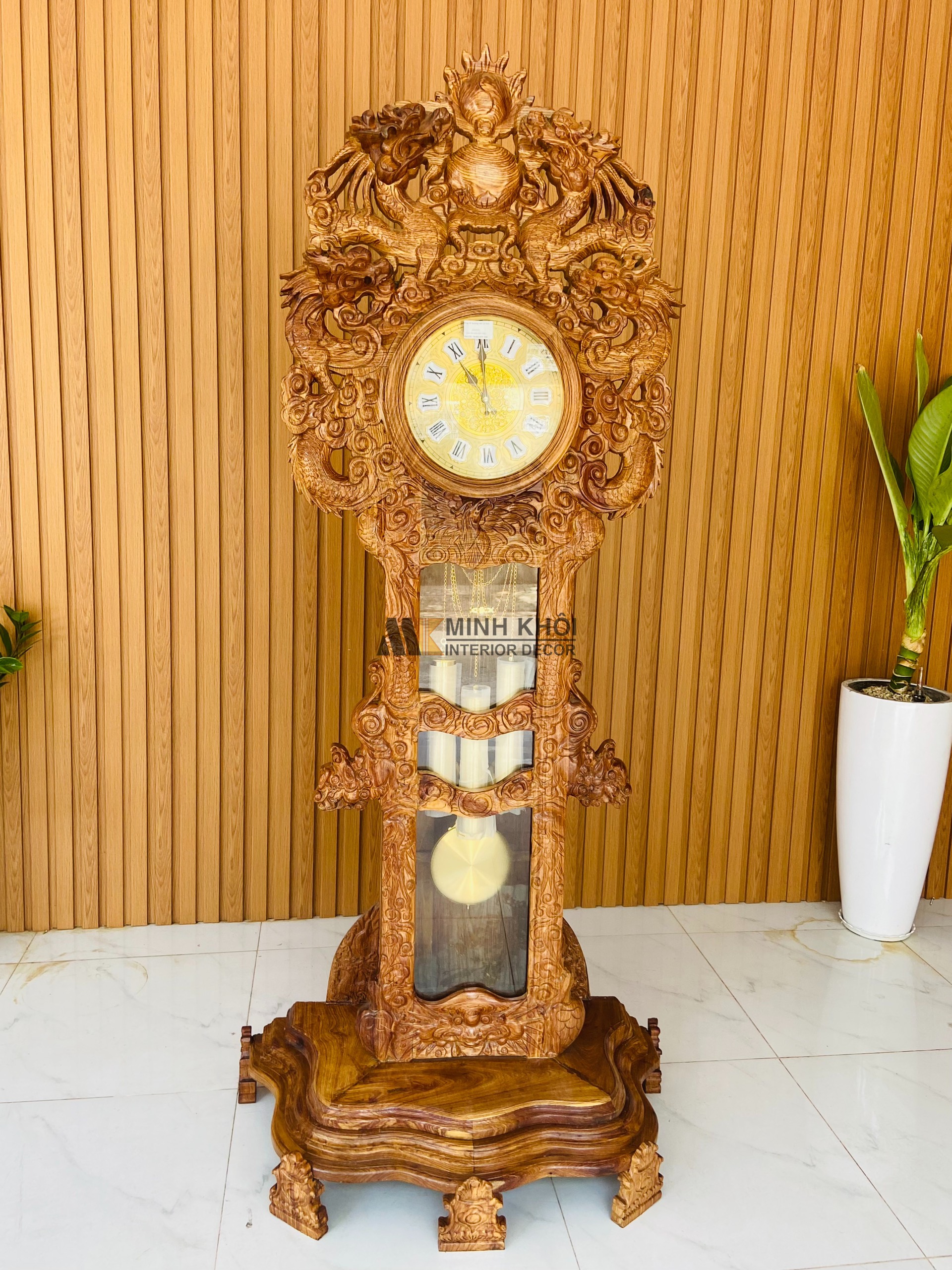 Đồng Hồ Gỗ Chạm Tứ Linh - DH904