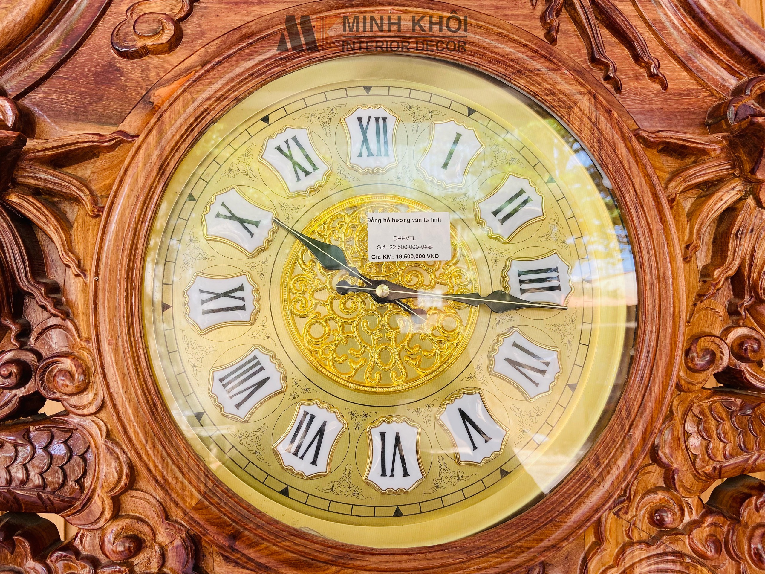 Đồng Hồ Gỗ Hương Vân Chạm Rồng - DH901
