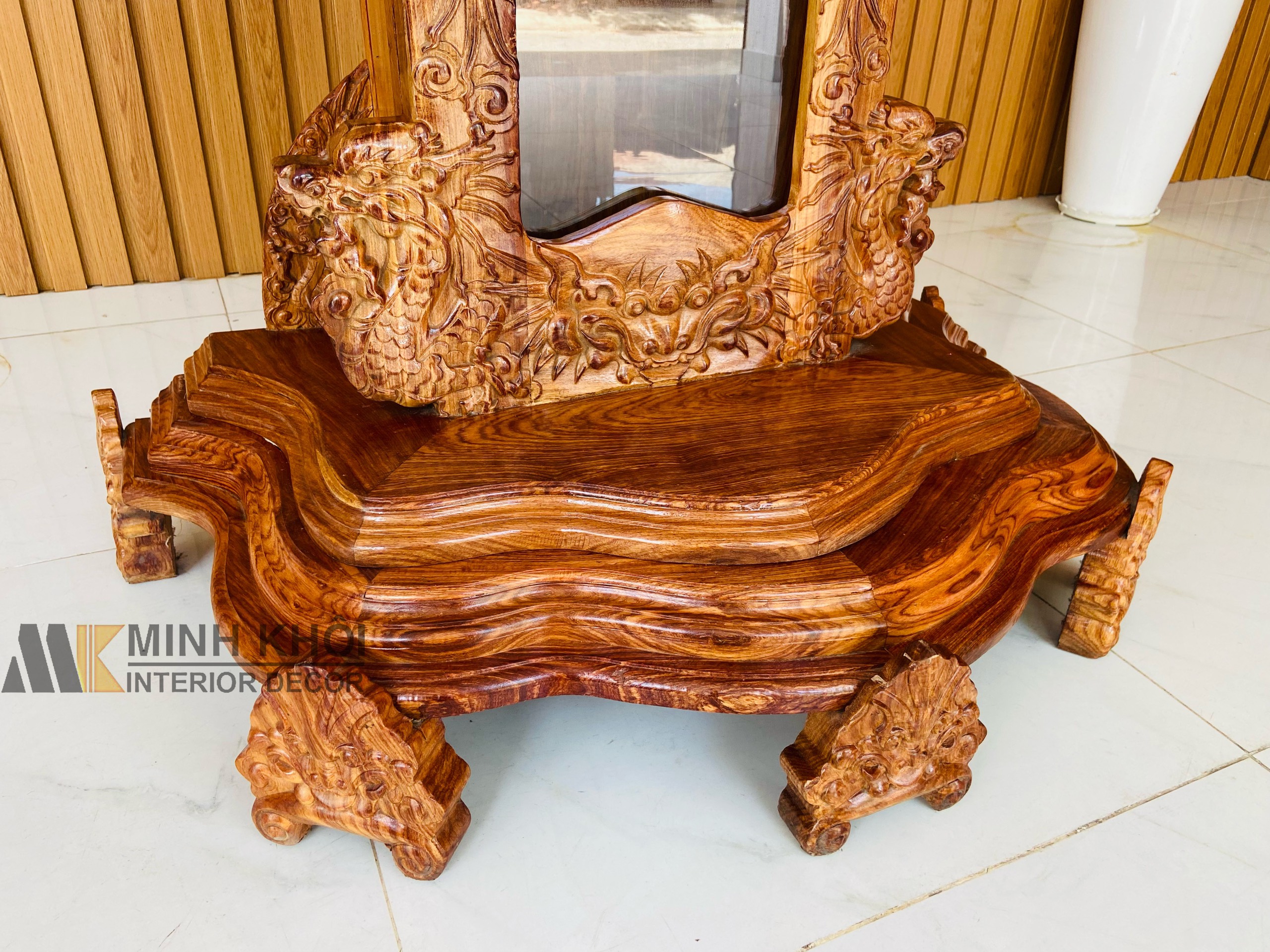 Đồng Hồ Gỗ Hương Vân Chạm Rồng - DH901