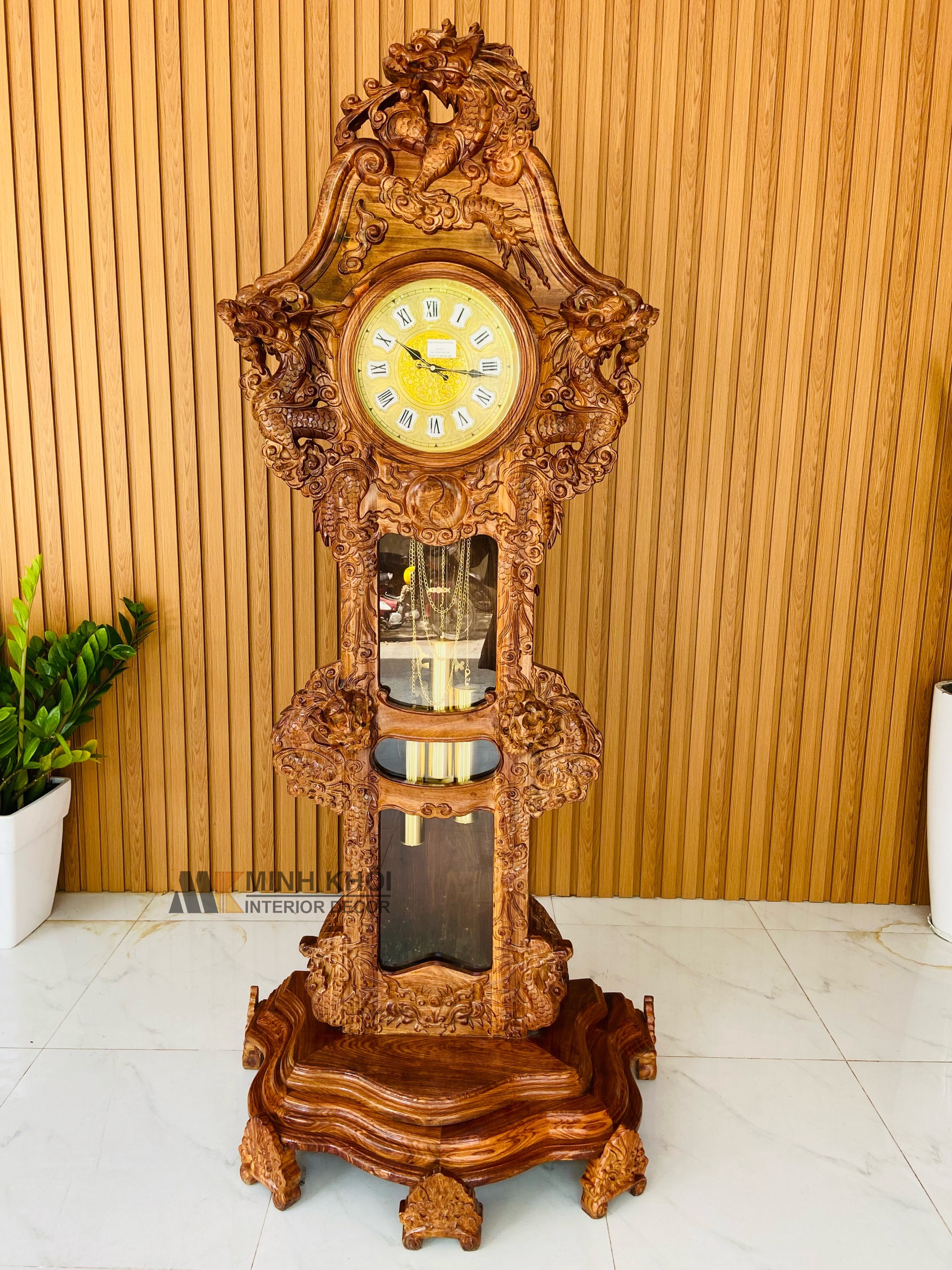 Đồng Hồ Gỗ Hương Vân Chạm Rồng - DH901