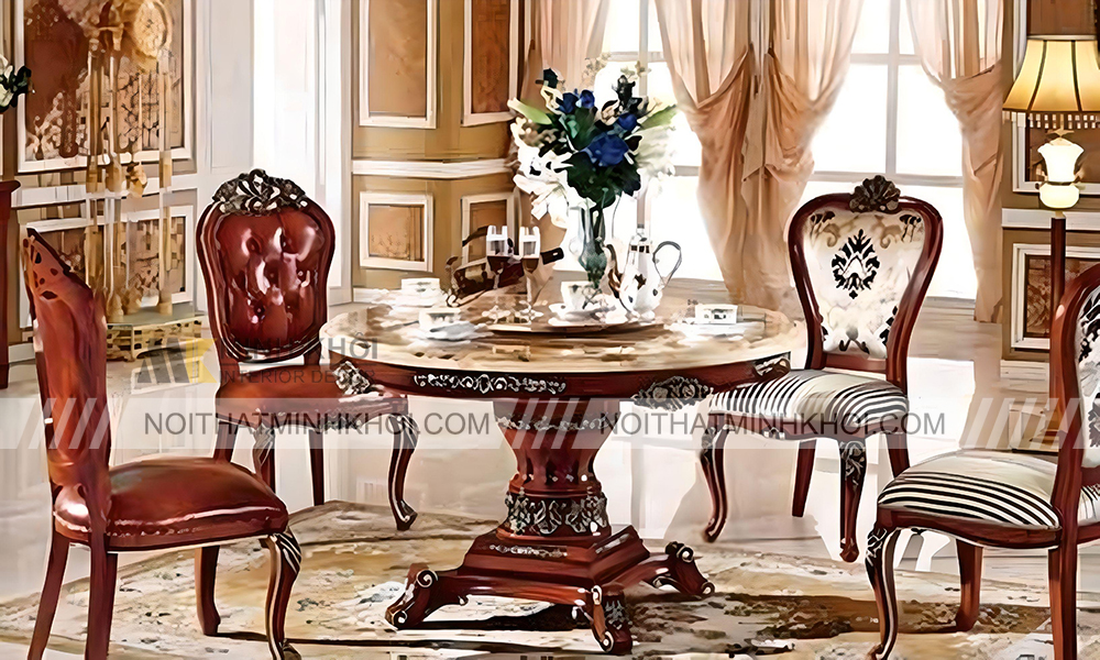 Bộ bàn ăn bọc da cổ điển